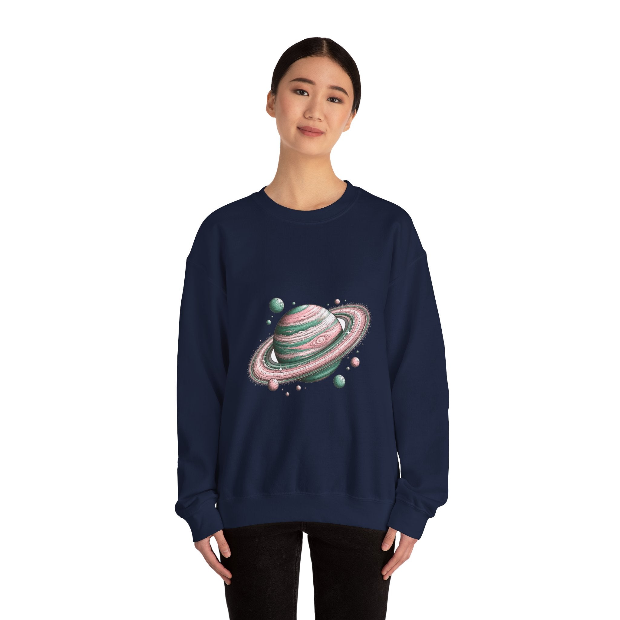 Matching Couple Sweatshirt - Astronaut & Planet Matching Couple Premium Fleece Sweatshirt Hand-Drawn Art His Hers Anniversary Gift - Design B