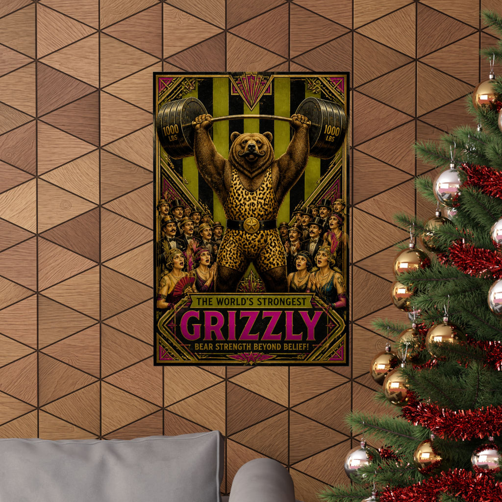 Strongman Bear Wall Art Poster 24×36 Art Deco Bar Area Decor Maximalist Print