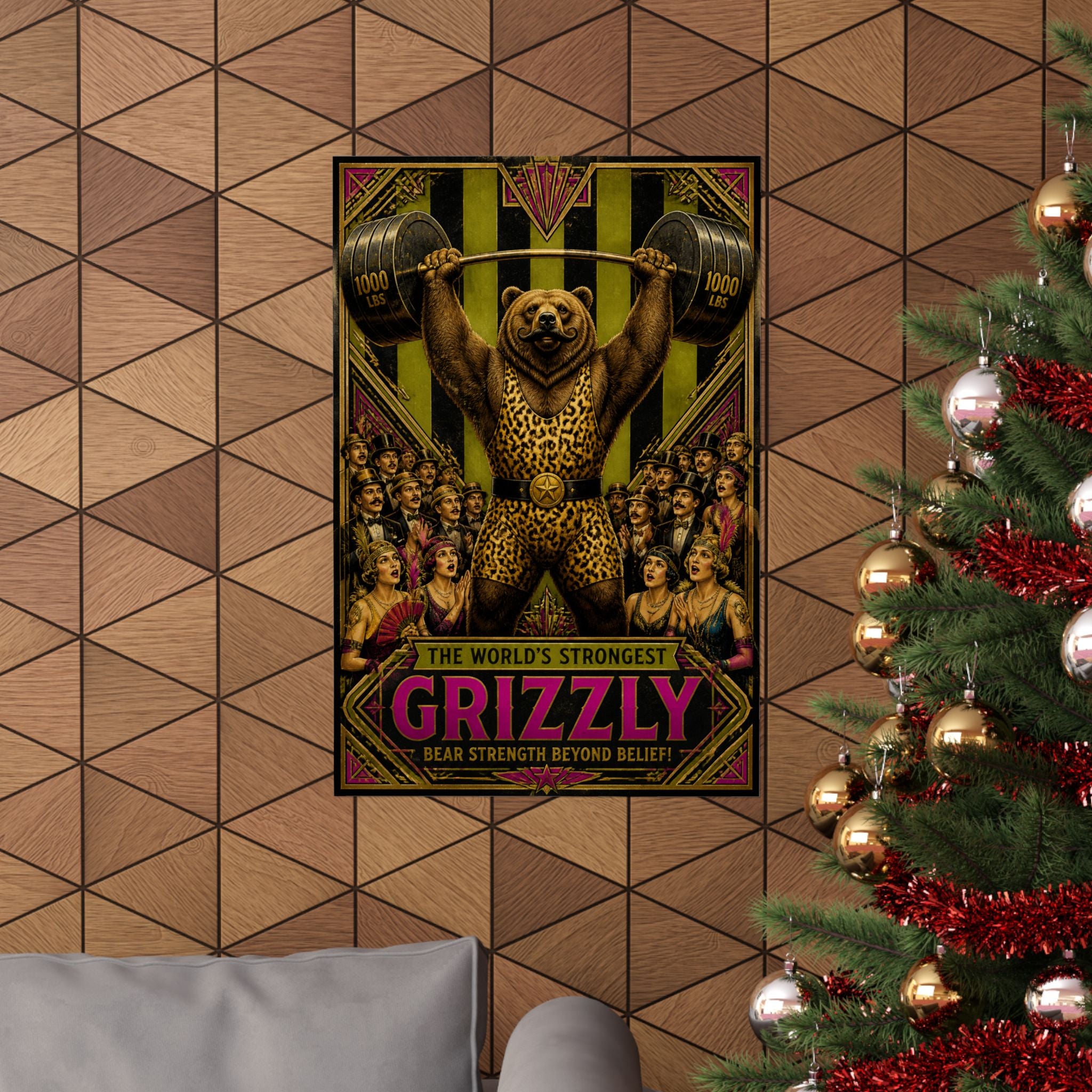 Strongman Bear Wall Art Poster 24×36 Art Deco Bar Area Decor Maximalist Print