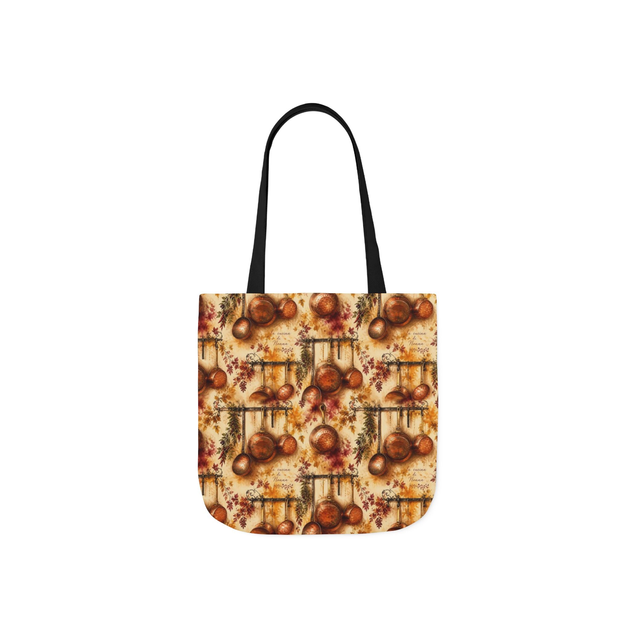 Copper Cookware Canvas Tote Bag Mediterranean Kitchen Watercolor Splash Design Italian Cottagecore Gift
