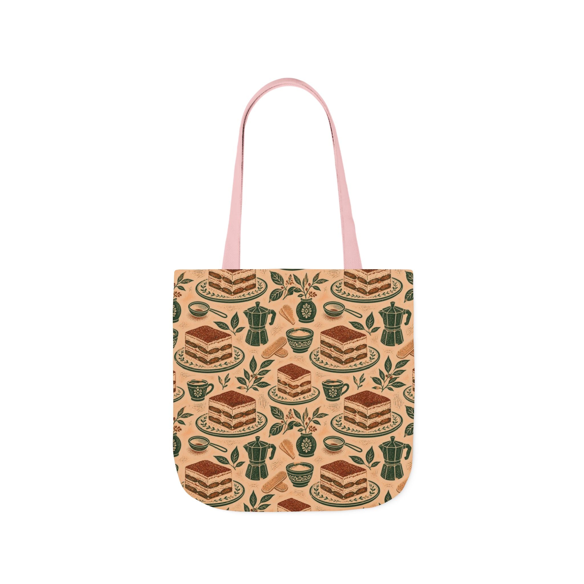 Tiramisu Layers Canvas Tote Bag Mediterranean Kitchen Linocut Design Italian Cottagecore Gift