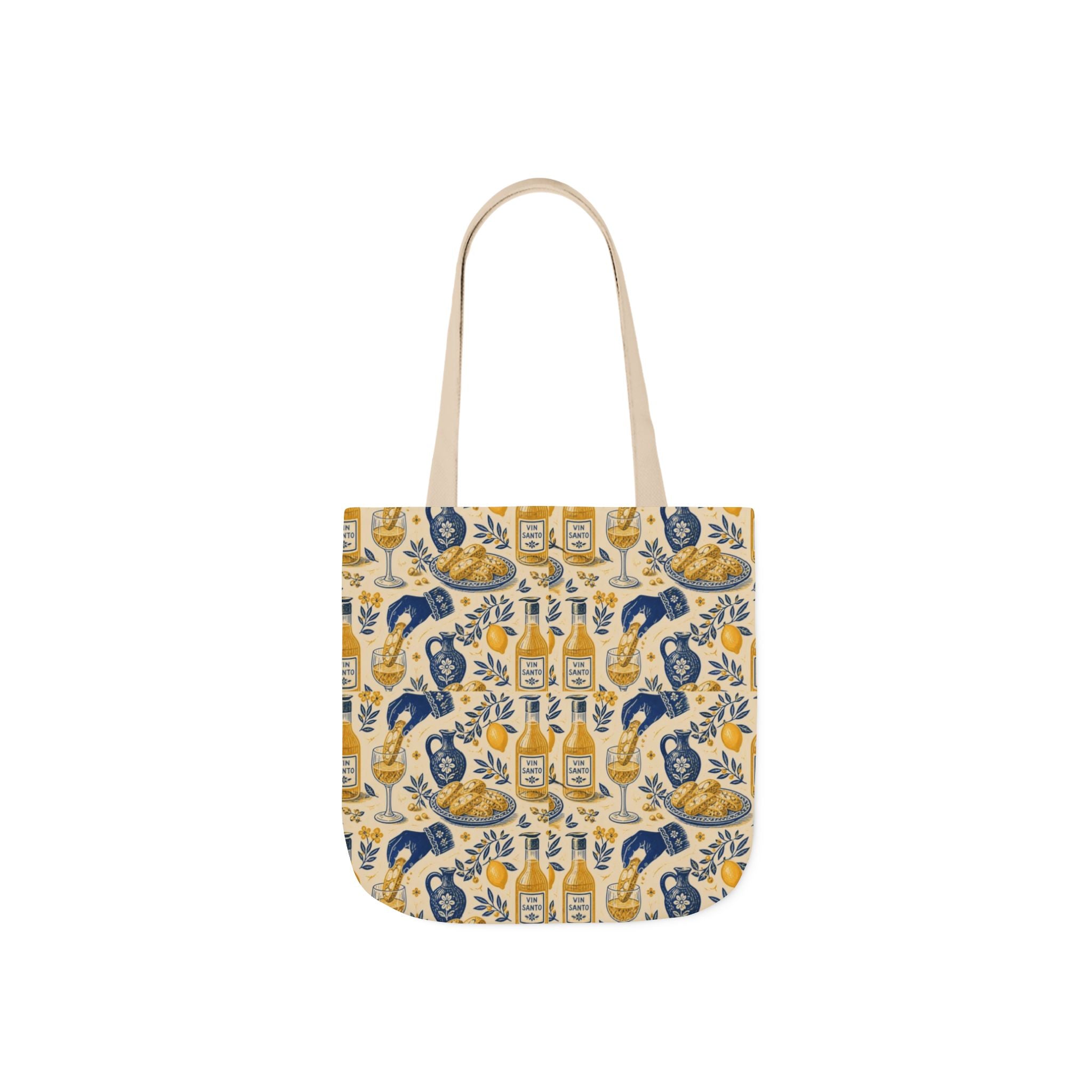 Biscotti & Vin Santo Canvas Tote Bag Mediterranean Kitchen Linocut Design Italian Cottagecore Gift