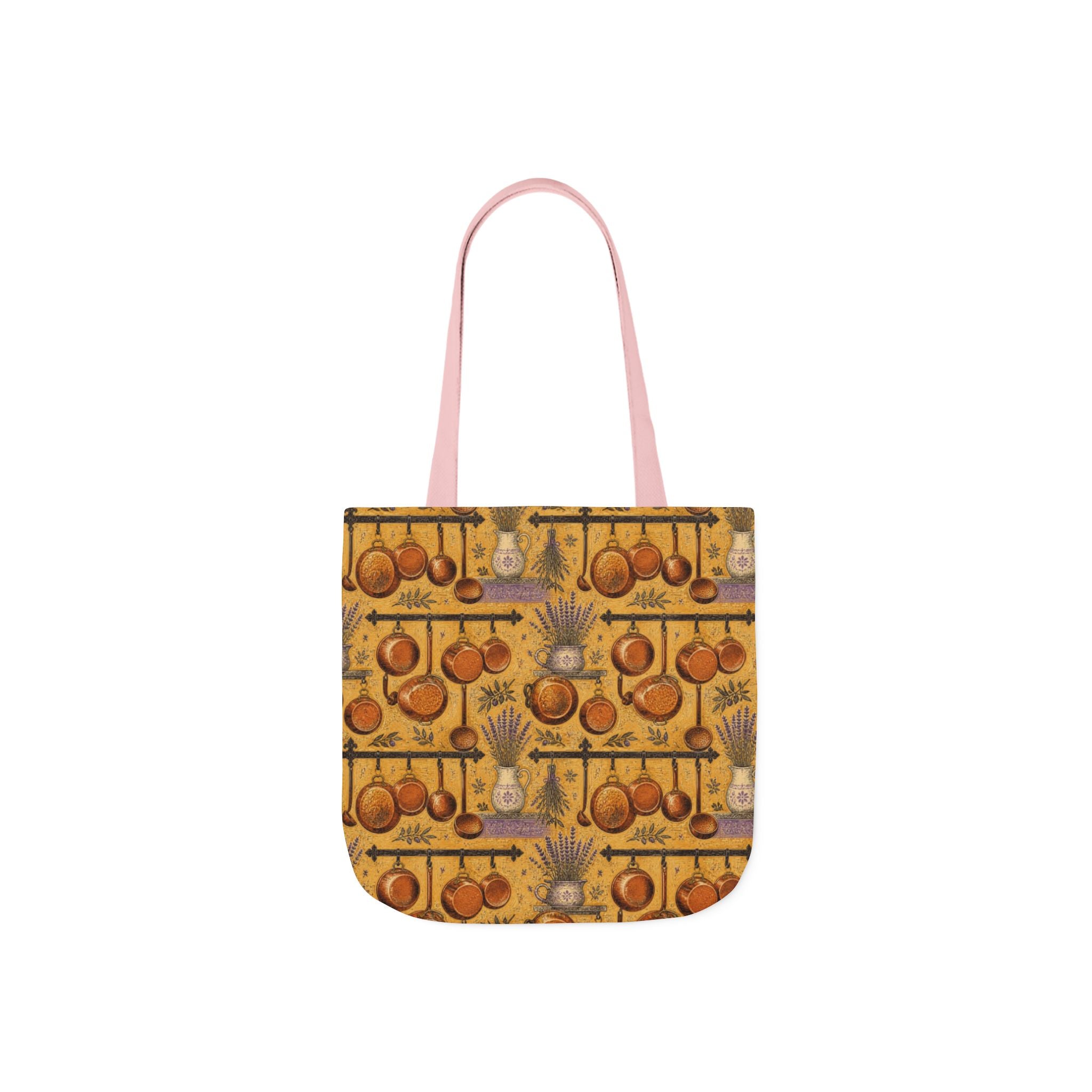 Copper Cookware Canvas Tote Bag Mediterranean Kitchen Linocut Design Italian Cottagecore Gift