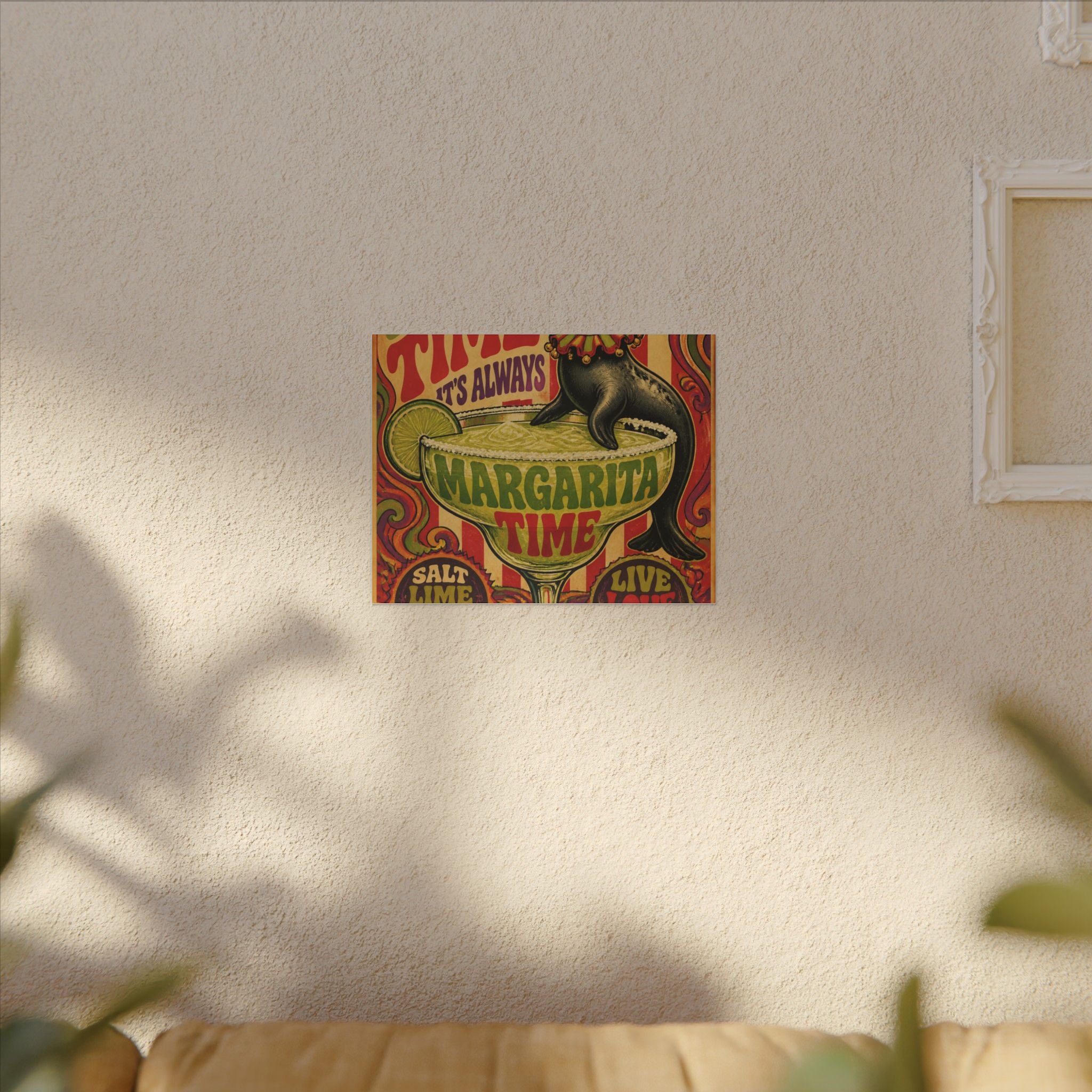 Margarita Balancing Seal Wall Art Canvas 24×36 Psychedelic Dining Room Decor Maximalist Print