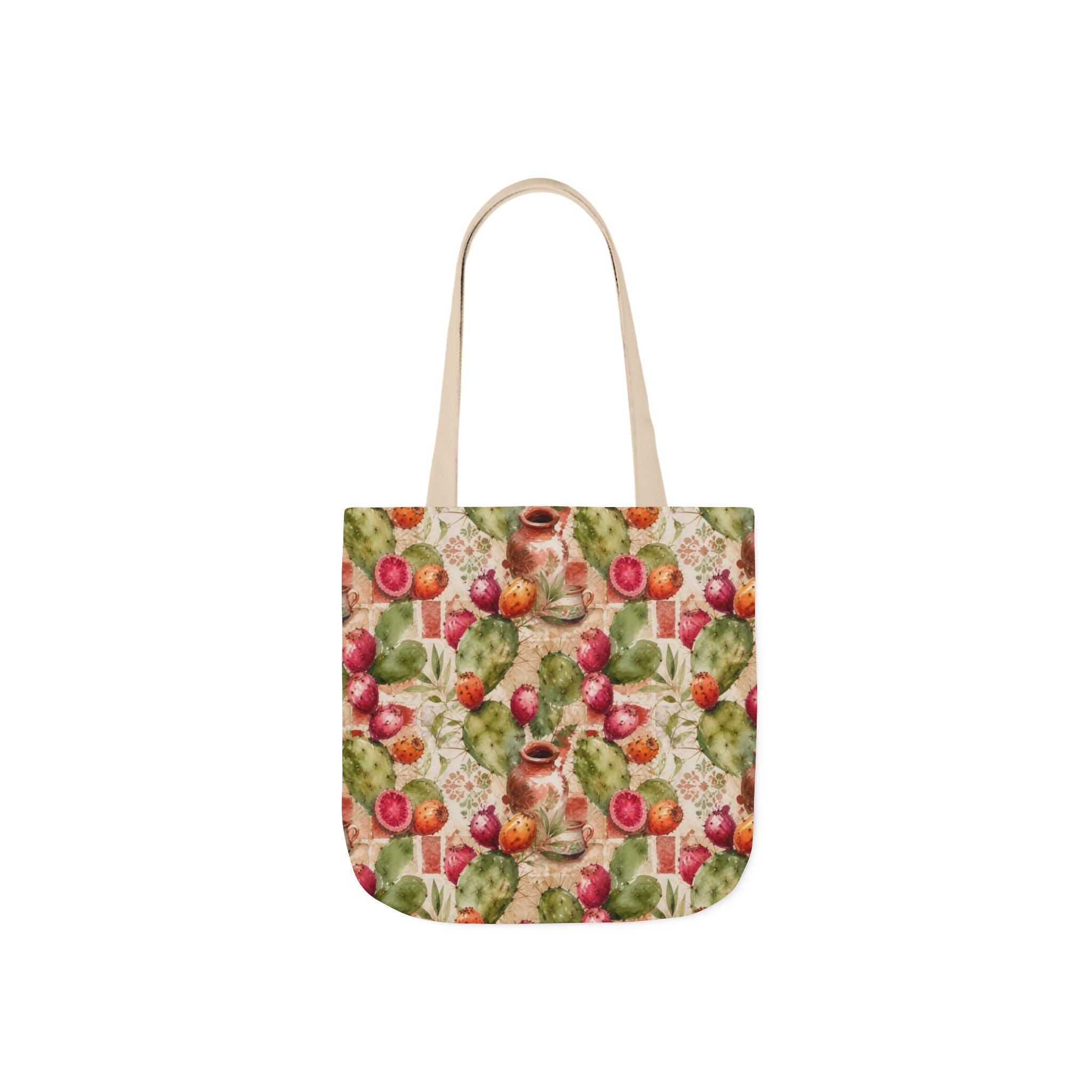Prickly Pear Cactus Fruit Canvas Tote Bag Mediterranean Kitchen Watercolor Splash Design Italian Cottagecore Gift