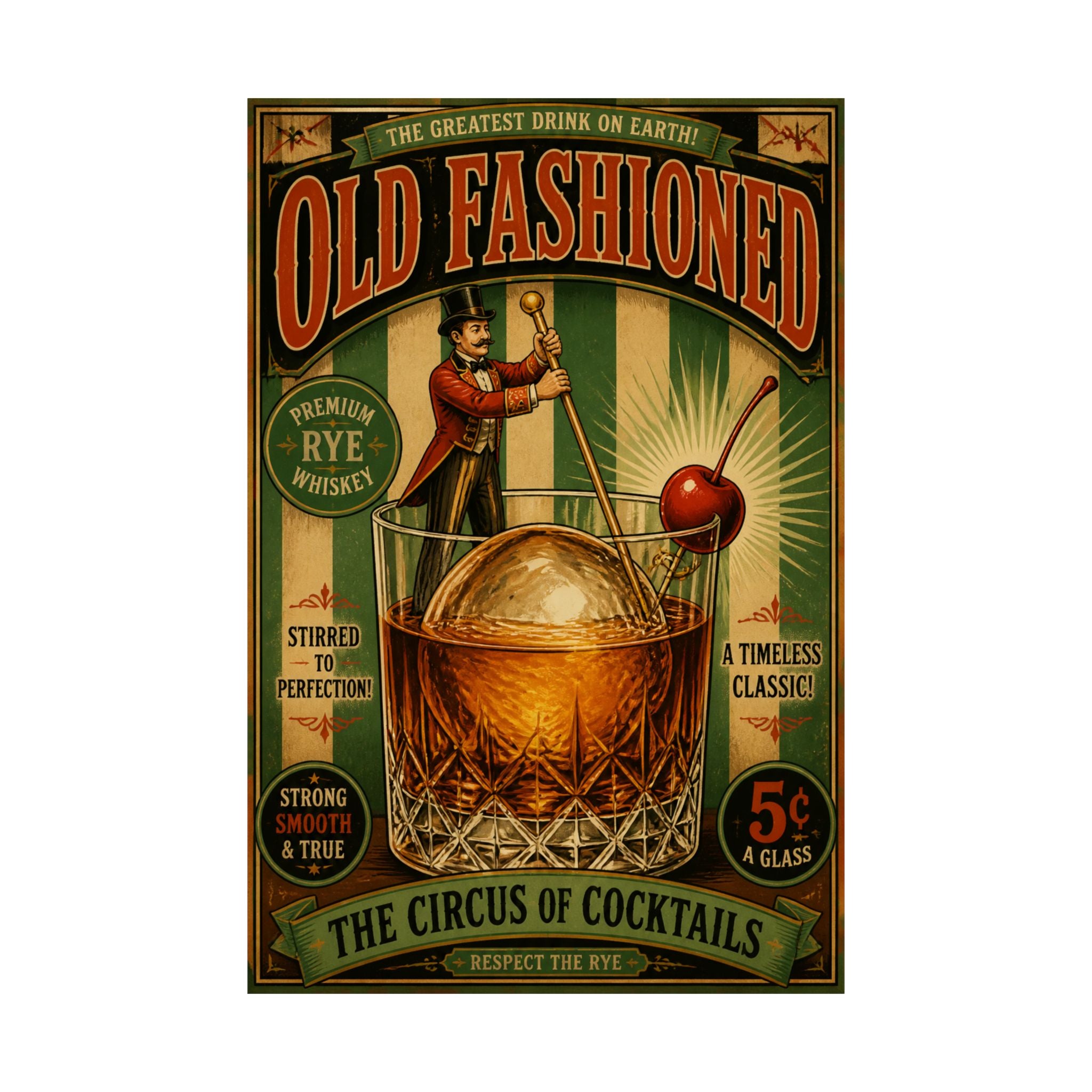 Old Fashioned Ringmaster Wall Art Poster 24×36 Vintage Circus Bedroom Decor Maximalist Print