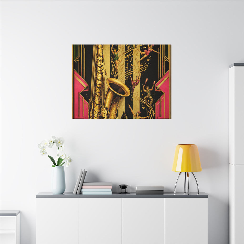 Saxophone Music Circus Wall Art Canvas 24×36 Art Deco Bar Area Decor Maximalist Print