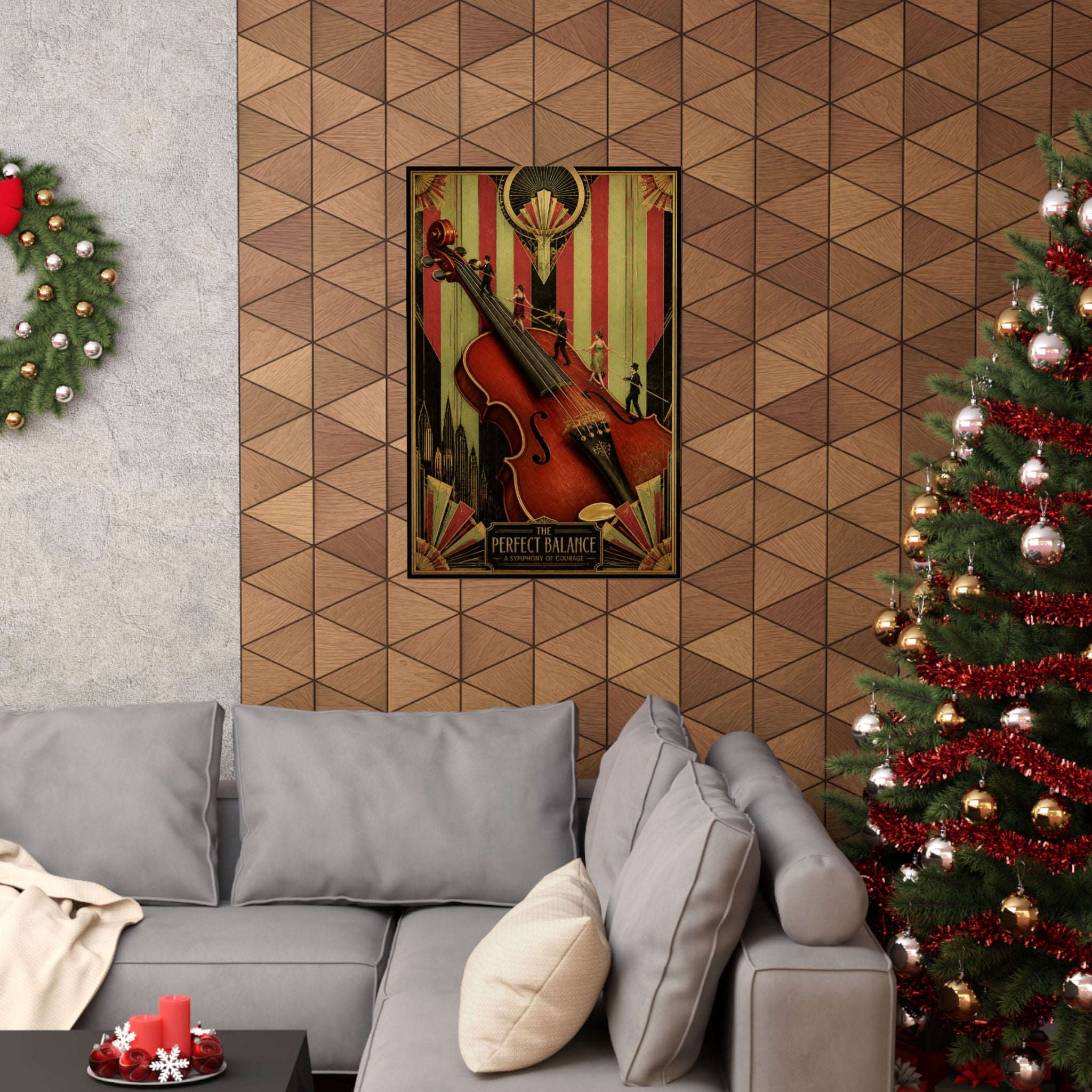 Violin Tightrope Bridge Wall Art Poster 24×36 Art Deco Bar Area Decor Maximalist Print