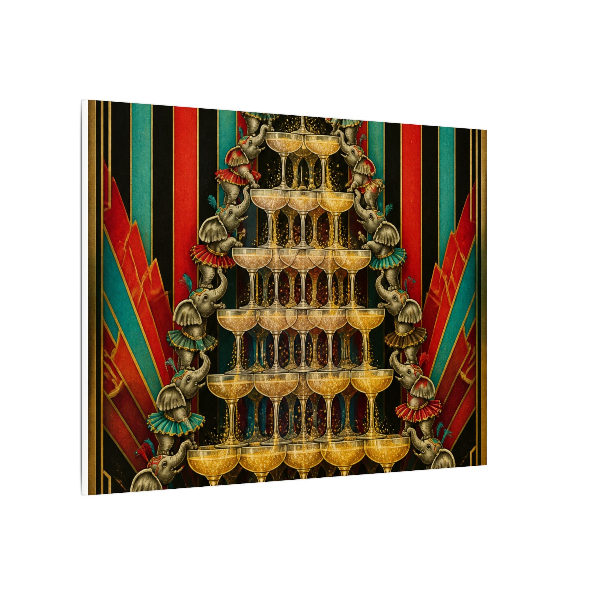 Champagne Tower Elephants Wall Art Canvas 16×20 Art Deco Entryway Decor Maximalist Print
