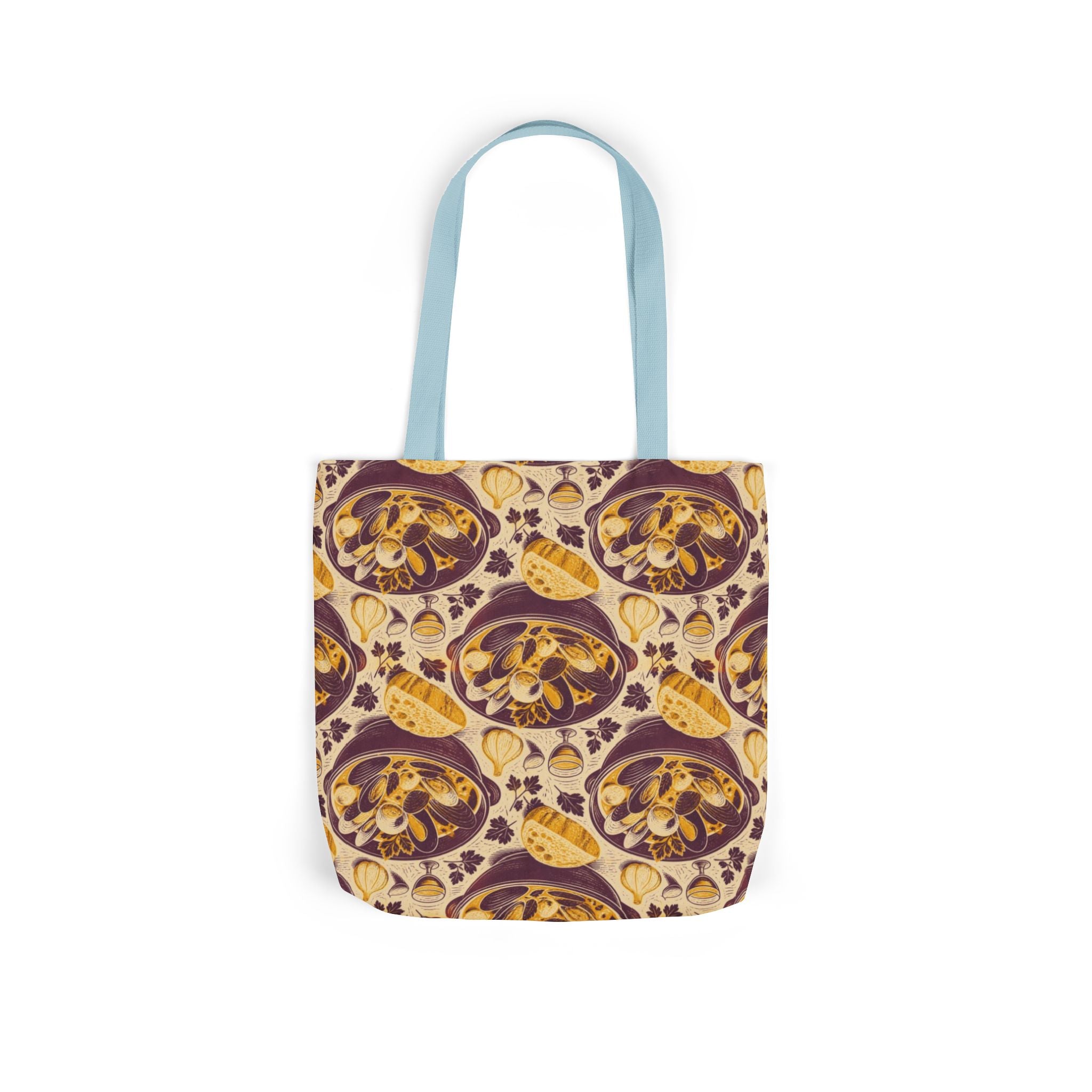 Mussels & Clams Canvas Tote Bag Mediterranean Kitchen Linocut Design Italian Cottagecore Gift
