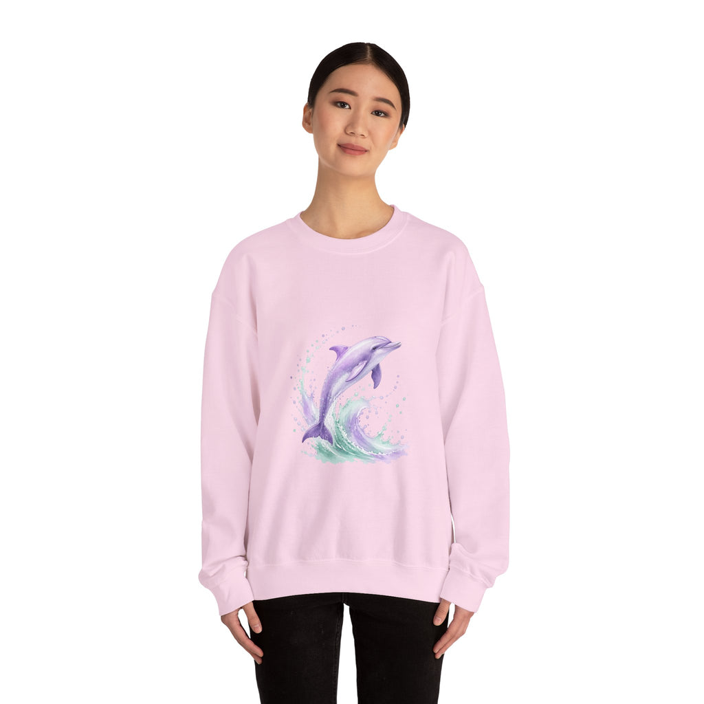 Matching Couple Sweatshirt - Shark & Dolphin Matching Couple Premium Fleece Sweatshirt Watercolor Art His Hers Birthday Gift - Design B