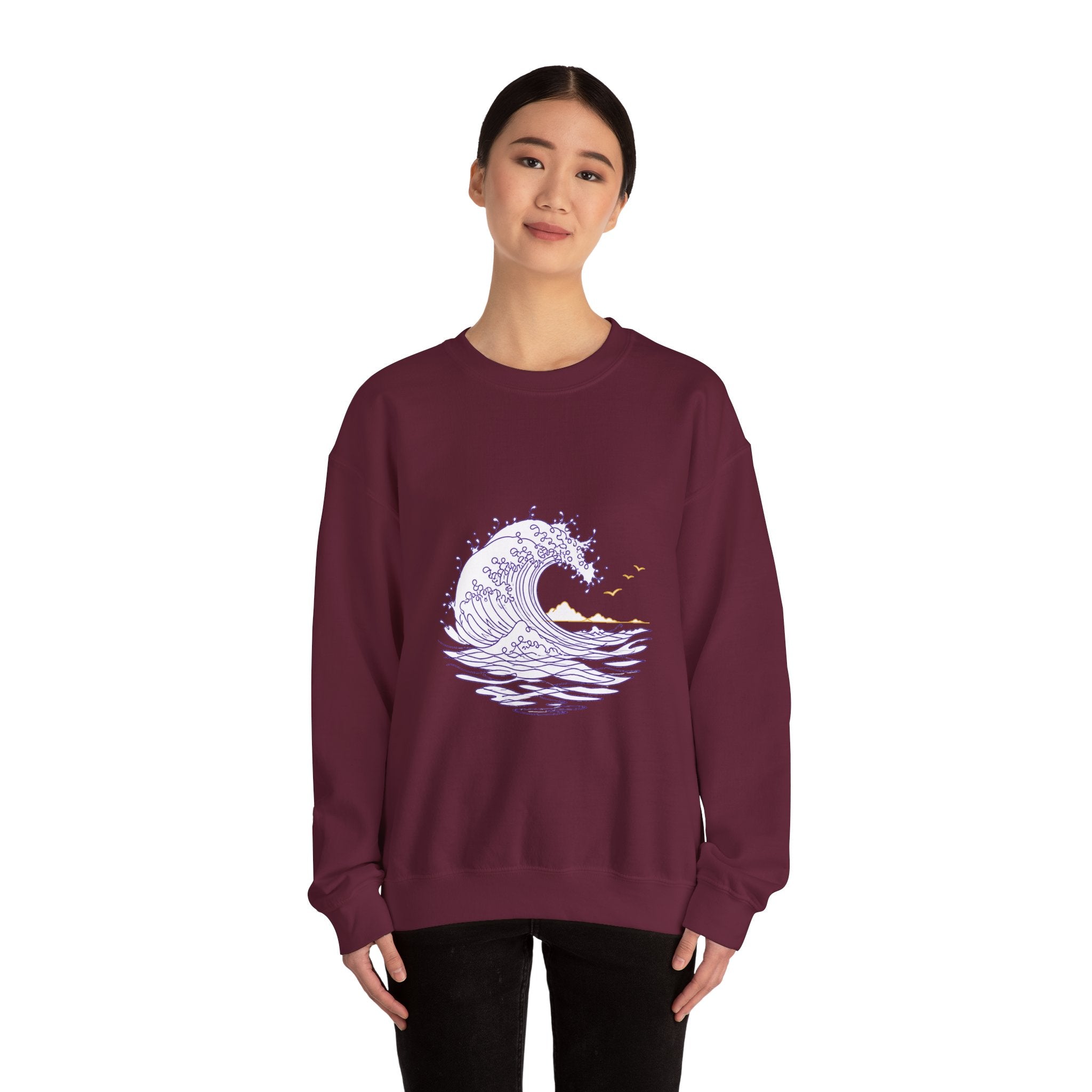 Matching Couple Sweatshirt - Mountain & Ocean Matching Couple Premium Fleece Sweatshirt Minimalist Art His Hers Christmas Gift - Design B