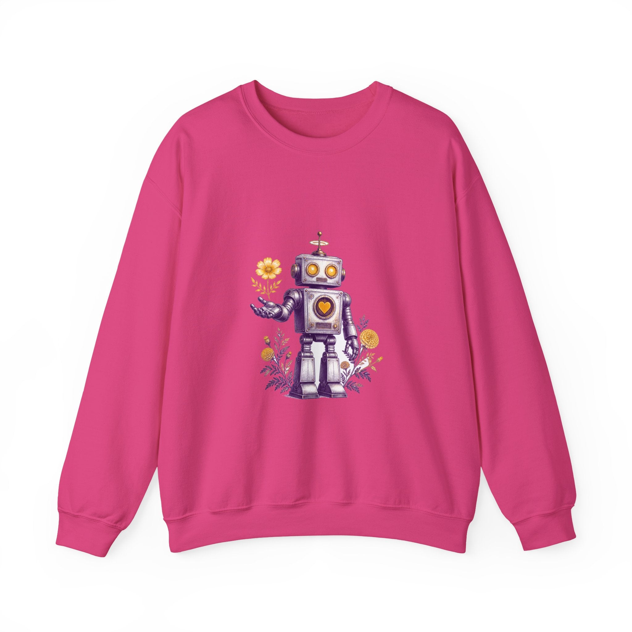 Matching Couple Sweatshirt - Robot & Heart Matching Couple Crewneck Sweatshirt Vintage Art His Hers Wedding Gift - Design A