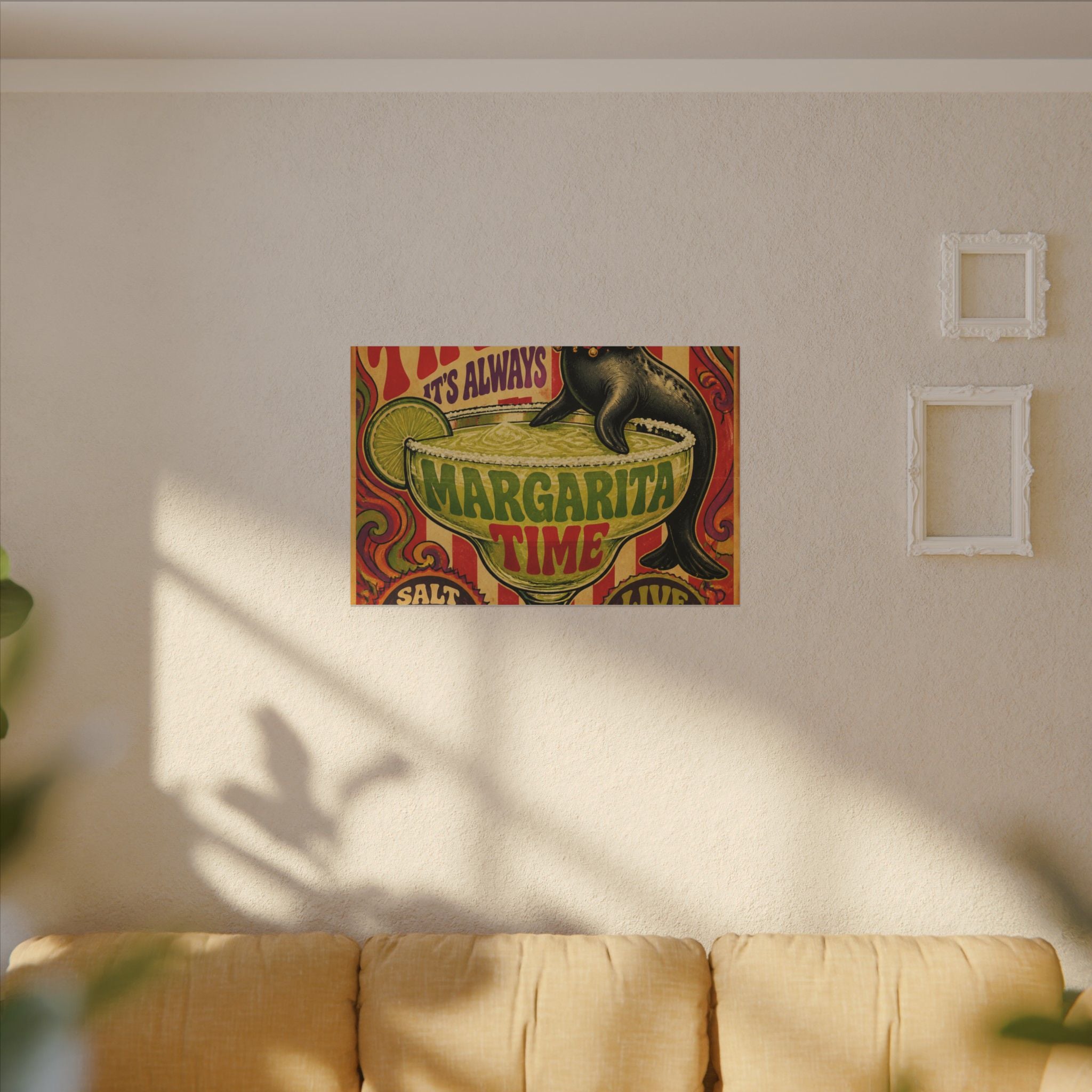 Margarita Balancing Seal Wall Art Canvas 24×36 Psychedelic Dining Room Decor Maximalist Print