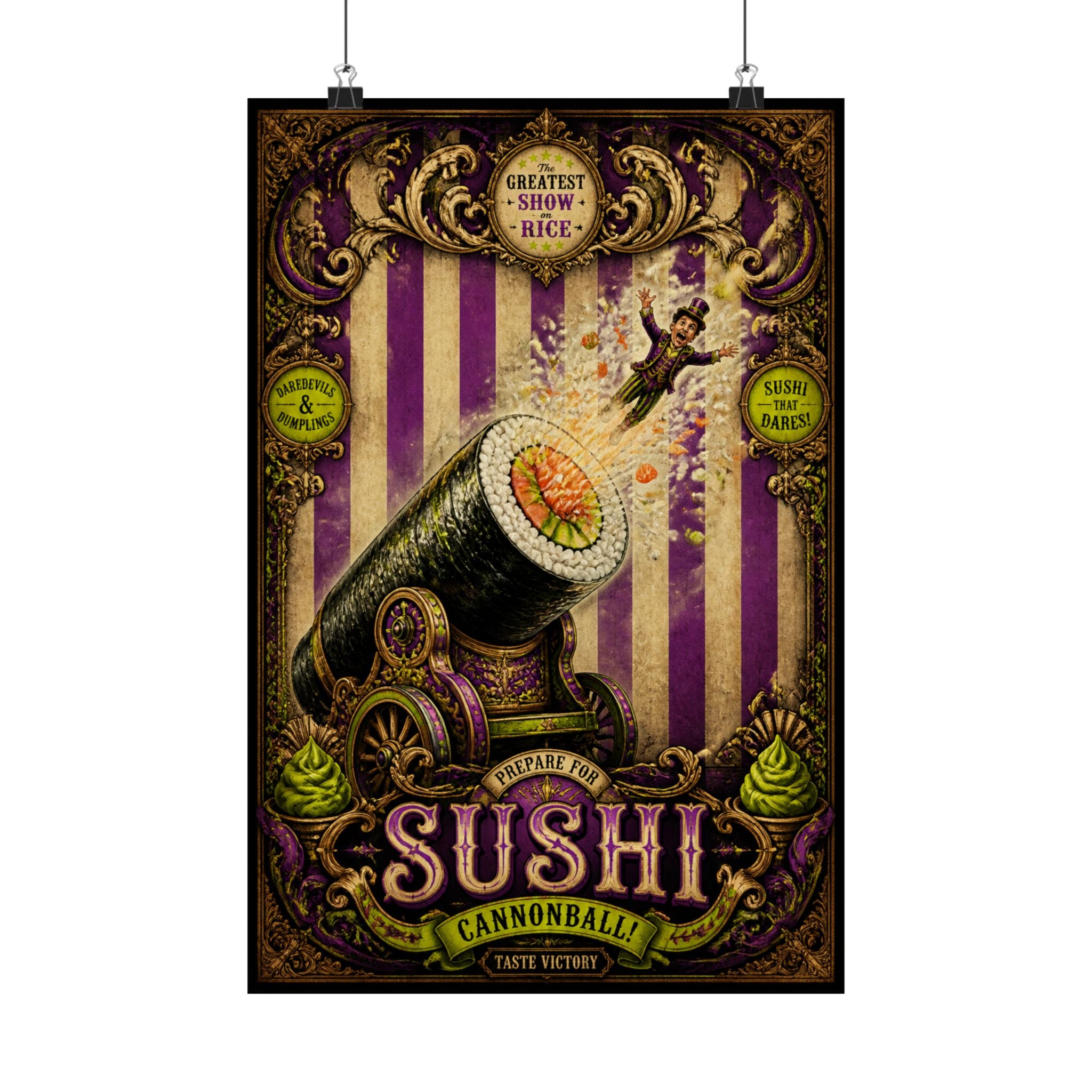 Sushi Roll Cannon Wall Art Poster 18×24 Baroque Home Office Decor Maximalist Print