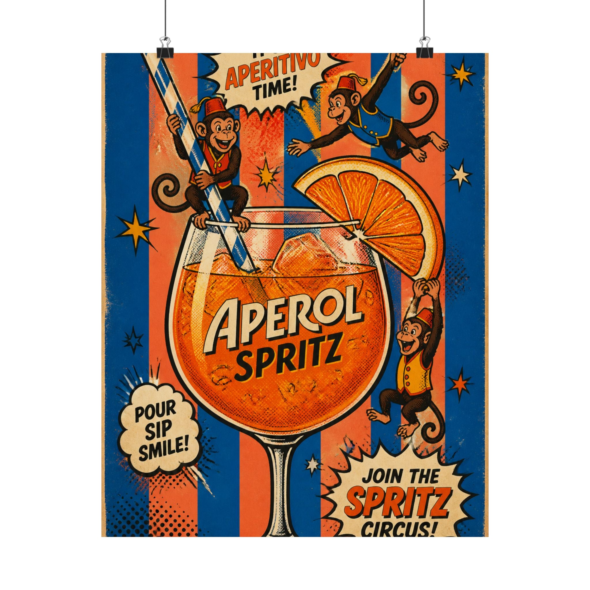 Aperol Spritz Monkeys Wall Art Poster 18×24 Pop Art Living Room Decor Maximalist Print