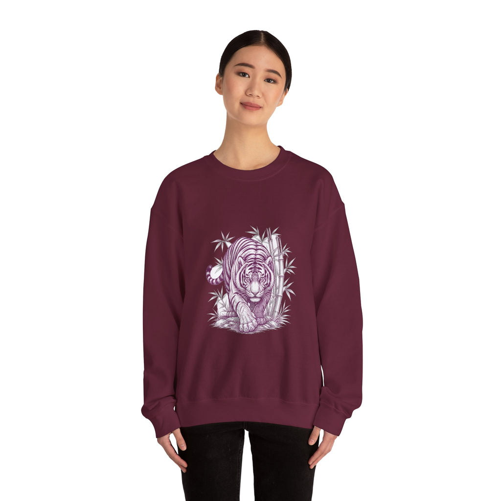 Matching Couple Sweatshirt - Tiger & Crane Matching Couple Crewneck Sweatshirt Hand-Drawn Art His Hers Best Friend Gift - Design A