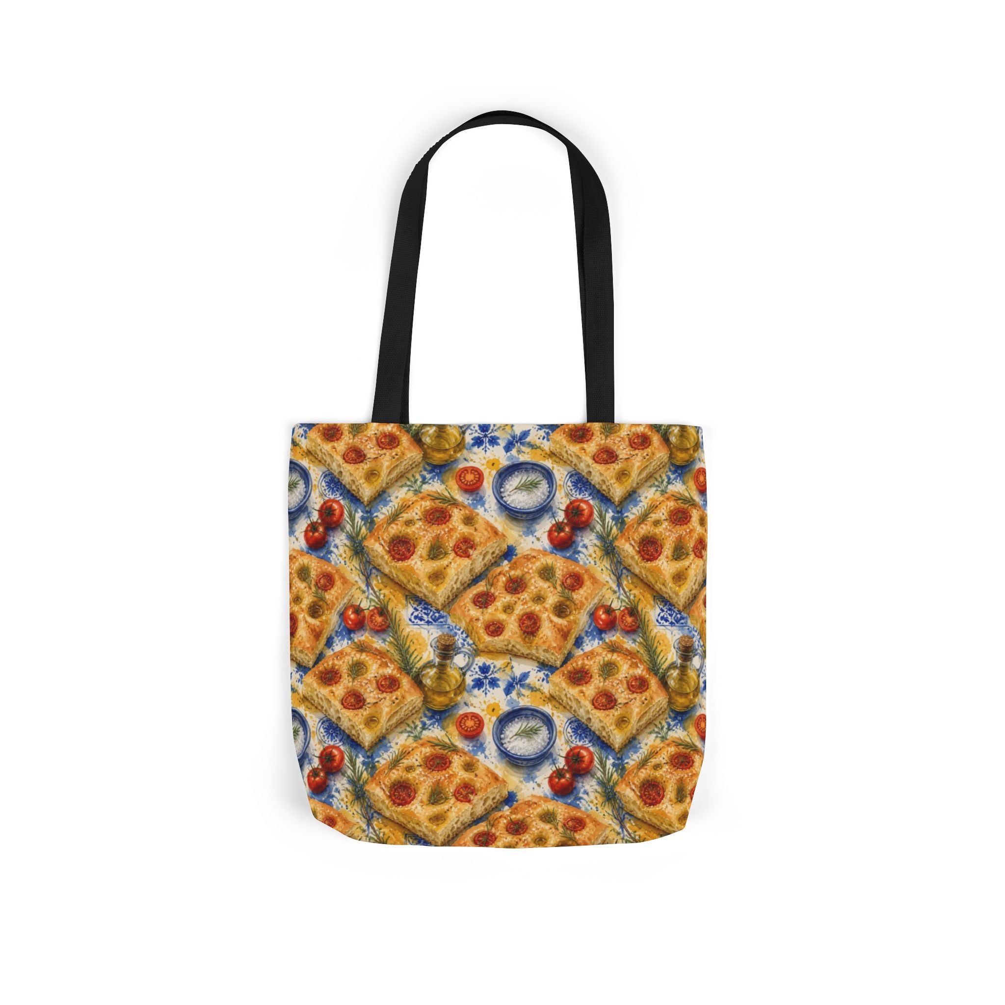 Focaccia Bread Canvas Tote Bag Mediterranean Kitchen Watercolor Splash Design Italian Cottagecore Gift