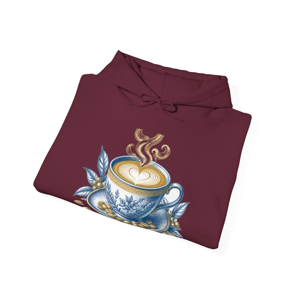 Matching Couple Sweatshirt - Coffee & Tea Matching Couple Hooded Sweatshirt Vintage Art His Hers Wedding Gift - Design A