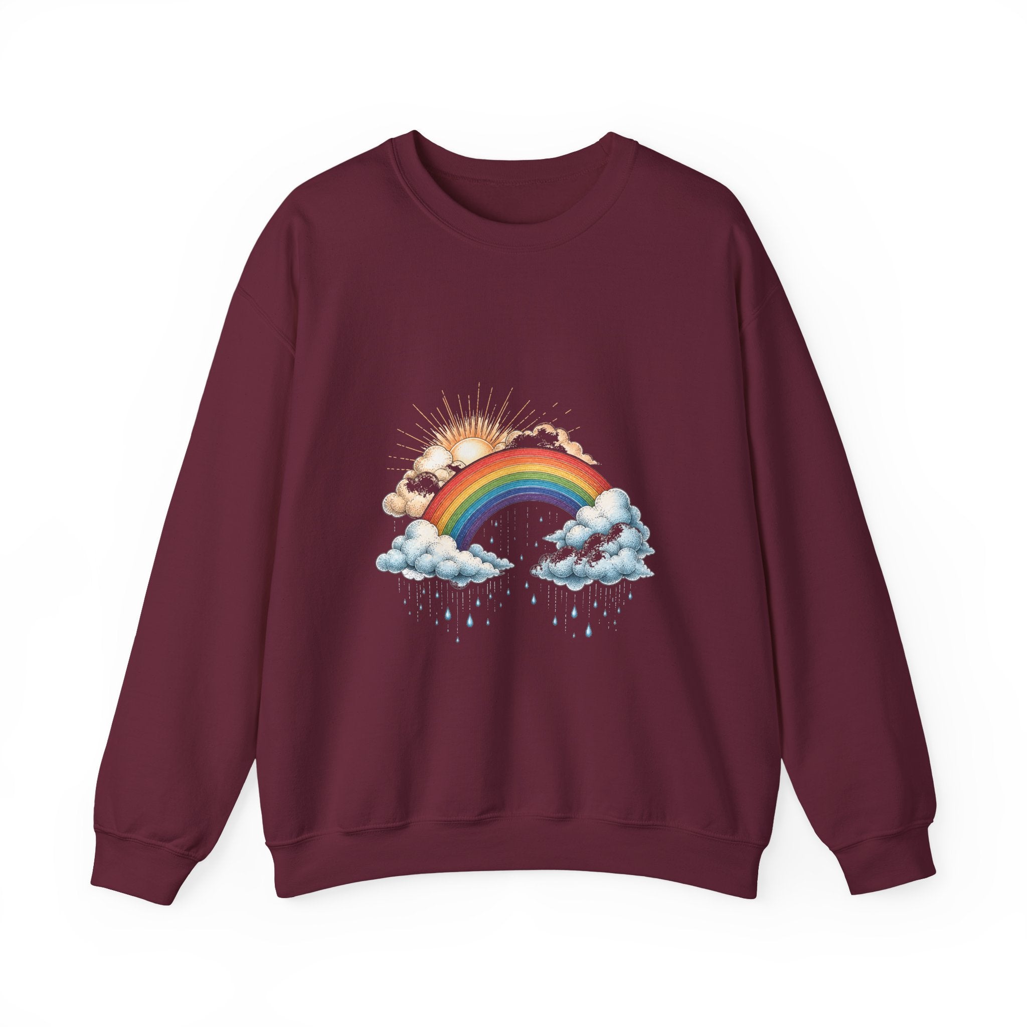 Matching Couple Sweatshirt - Storm & Rainbow Matching Couple Comfort Colors Crew Hand-Drawn Art His Hers Anniversary Gift - Design B