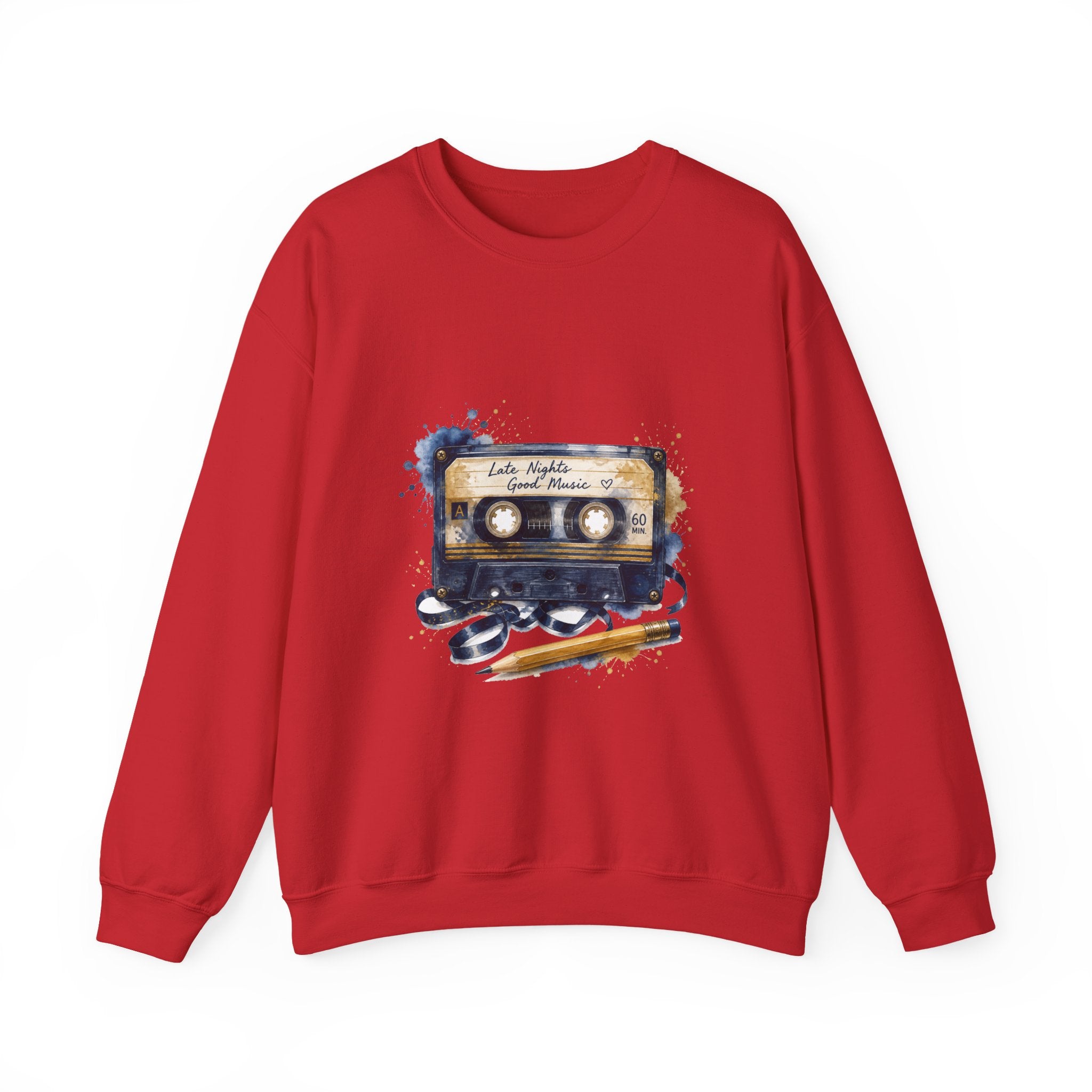 Matching Couple Sweatshirt - Vinyl & Cassette Matching Couple Crewneck Sweatshirt Watercolor Art His Hers Engagement Gift - Design B