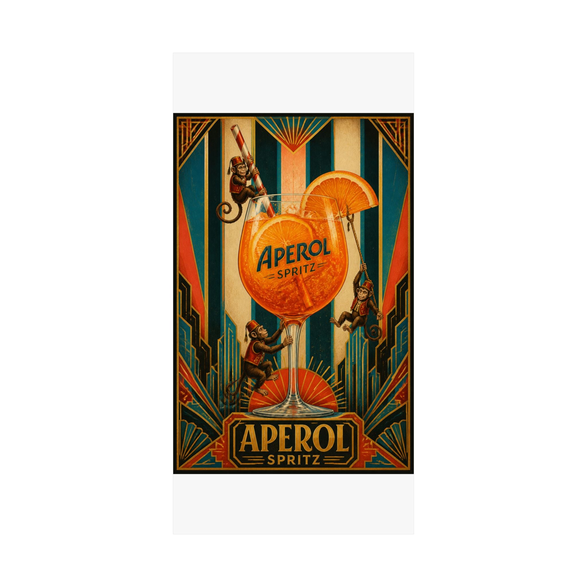 Aperol Spritz Monkeys Wall Art Poster 24×36 Art Deco Bar Area Decor Maximalist Print