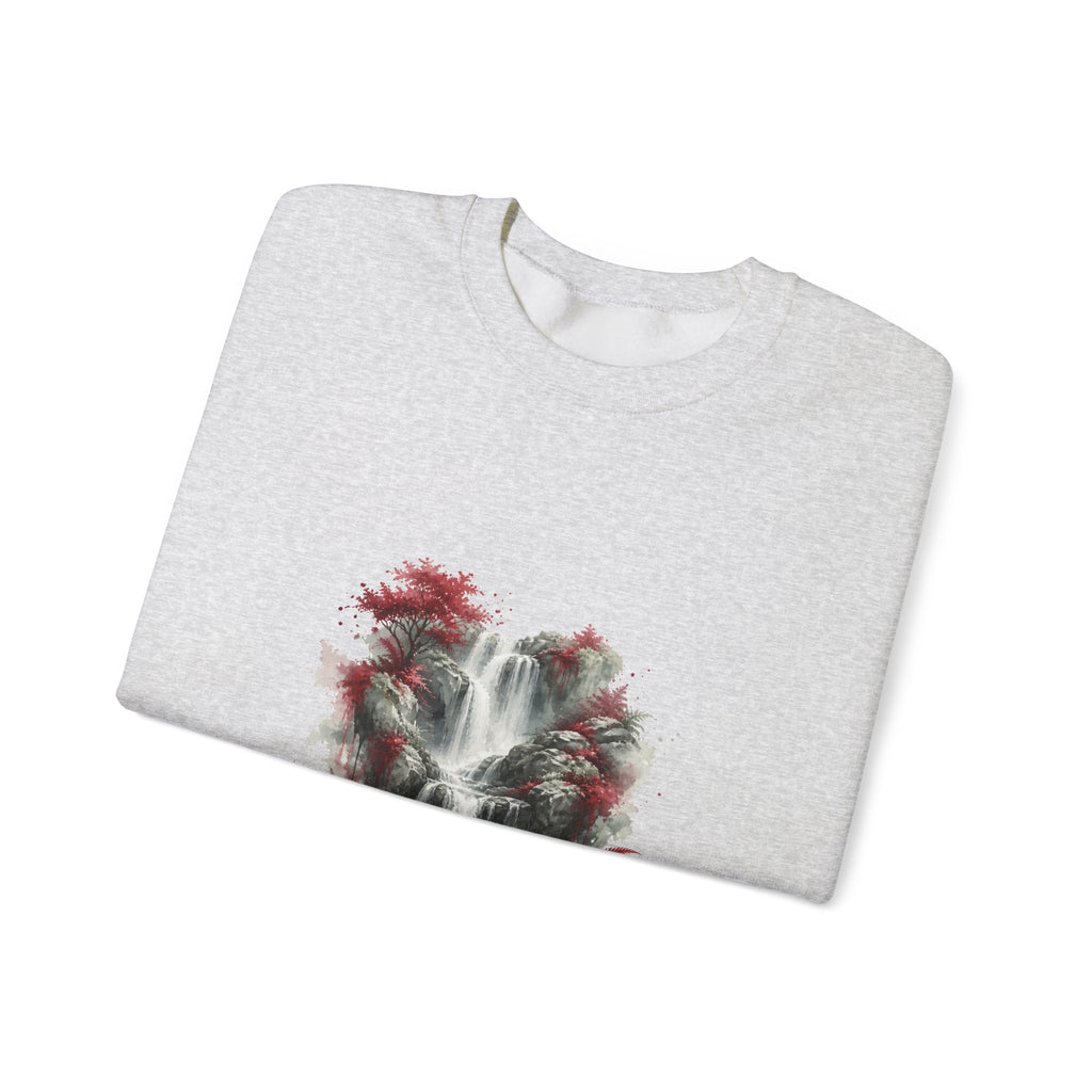 Matching Couple Sweatshirt - Wildfire & Waterfall Matching Couple Crewneck Sweatshirt Watercolor Art His Hers Engagement Gift - Design B
