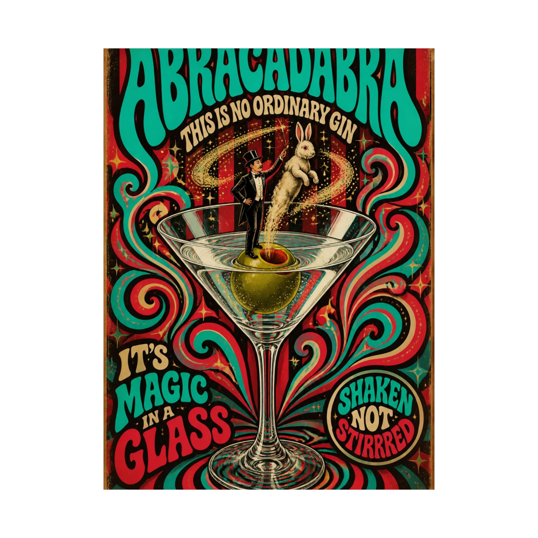 Martini Magician Wall Art Poster 24×36 Psychedelic Dining Room Decor Maximalist Print
