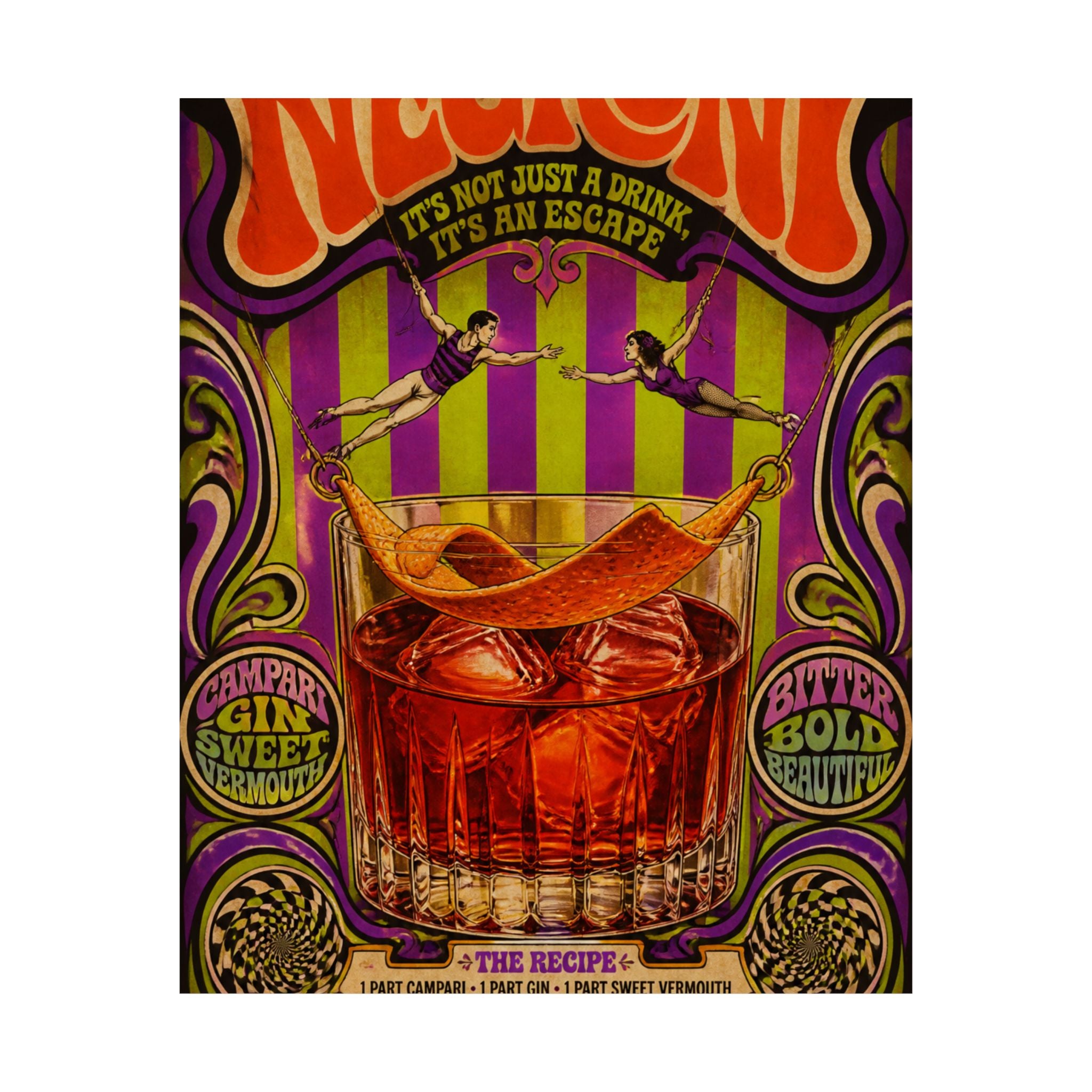Negroni Trapeze Act Wall Art Poster 24×36 Psychedelic Dining Room Decor Maximalist Print