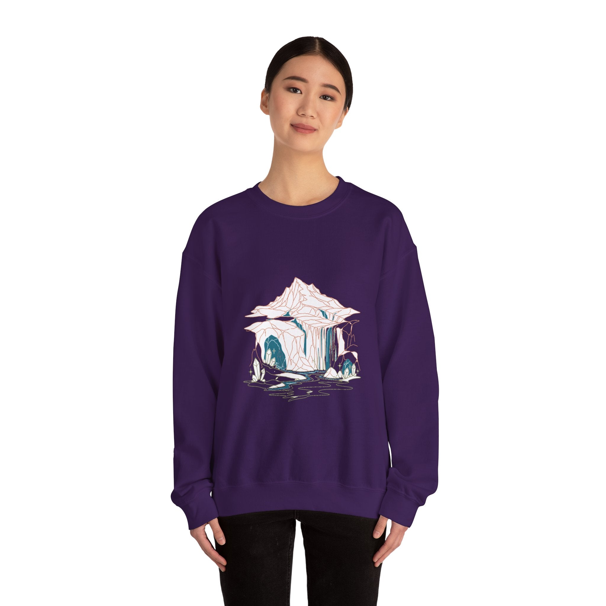 Matching Couple Sweatshirt - Volcano & Glacier Matching Couple Crewneck Sweatshirt Minimalist Art His Hers Valentine Gift - Design B