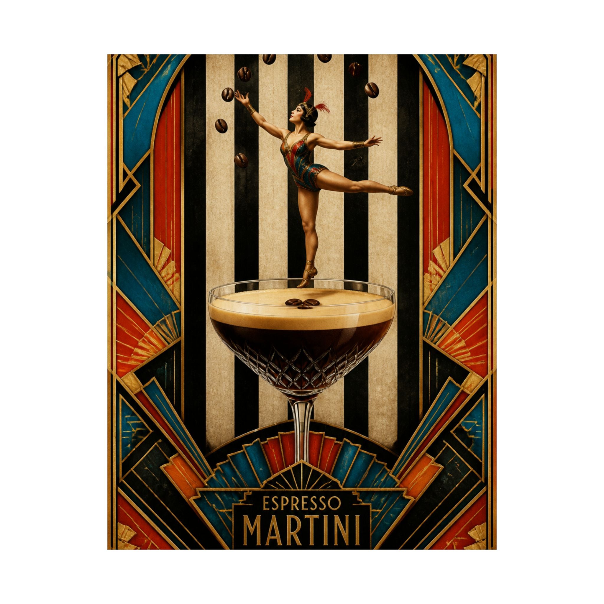 Espresso Martini Acrobat Wall Art Poster 18×24 Art Deco Entryway Decor Maximalist Print
