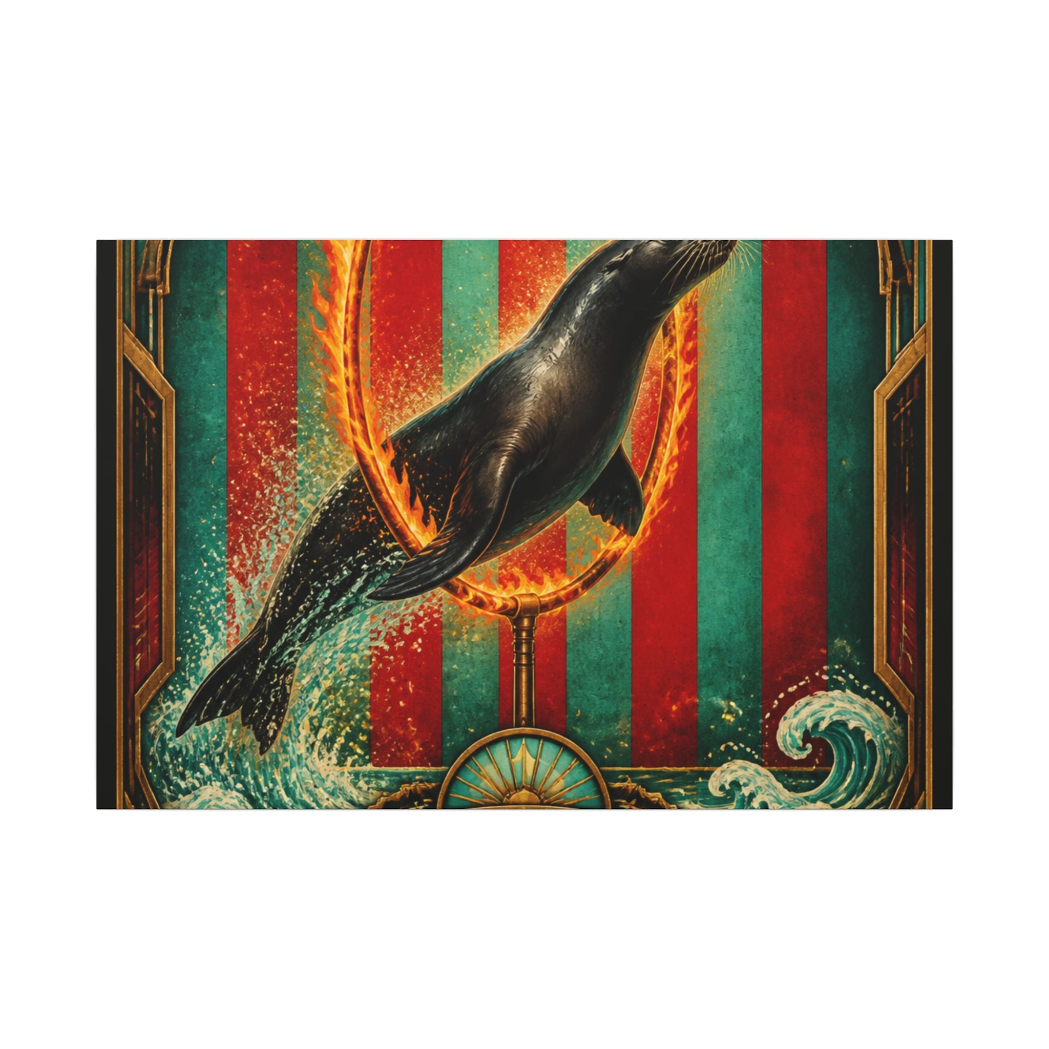 Seal Fire Hoop Wall Art Canvas 24×36 Art Deco Bar Area Decor Maximalist Print