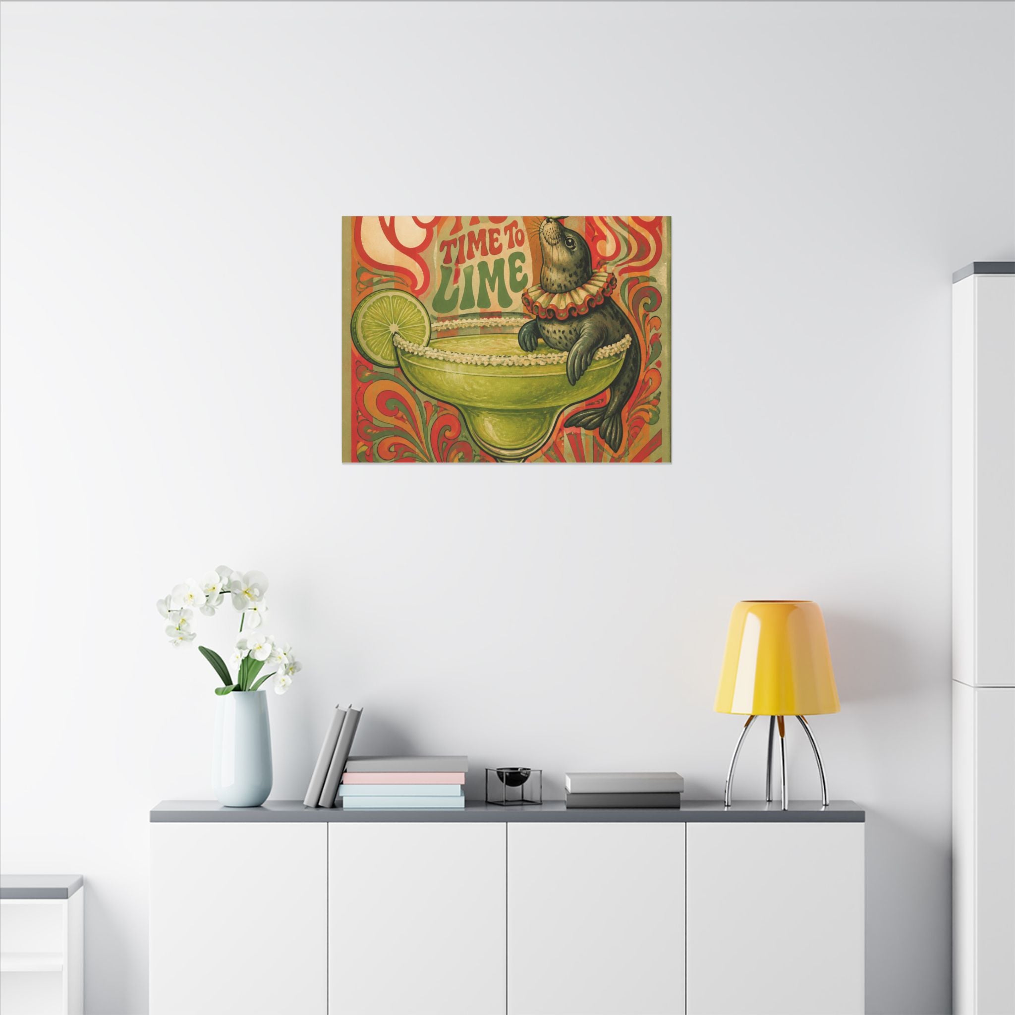 Margarita Balancing Seal Wall Art Canvas 16×20 Psychedelic Cafe Decor Maximalist Print