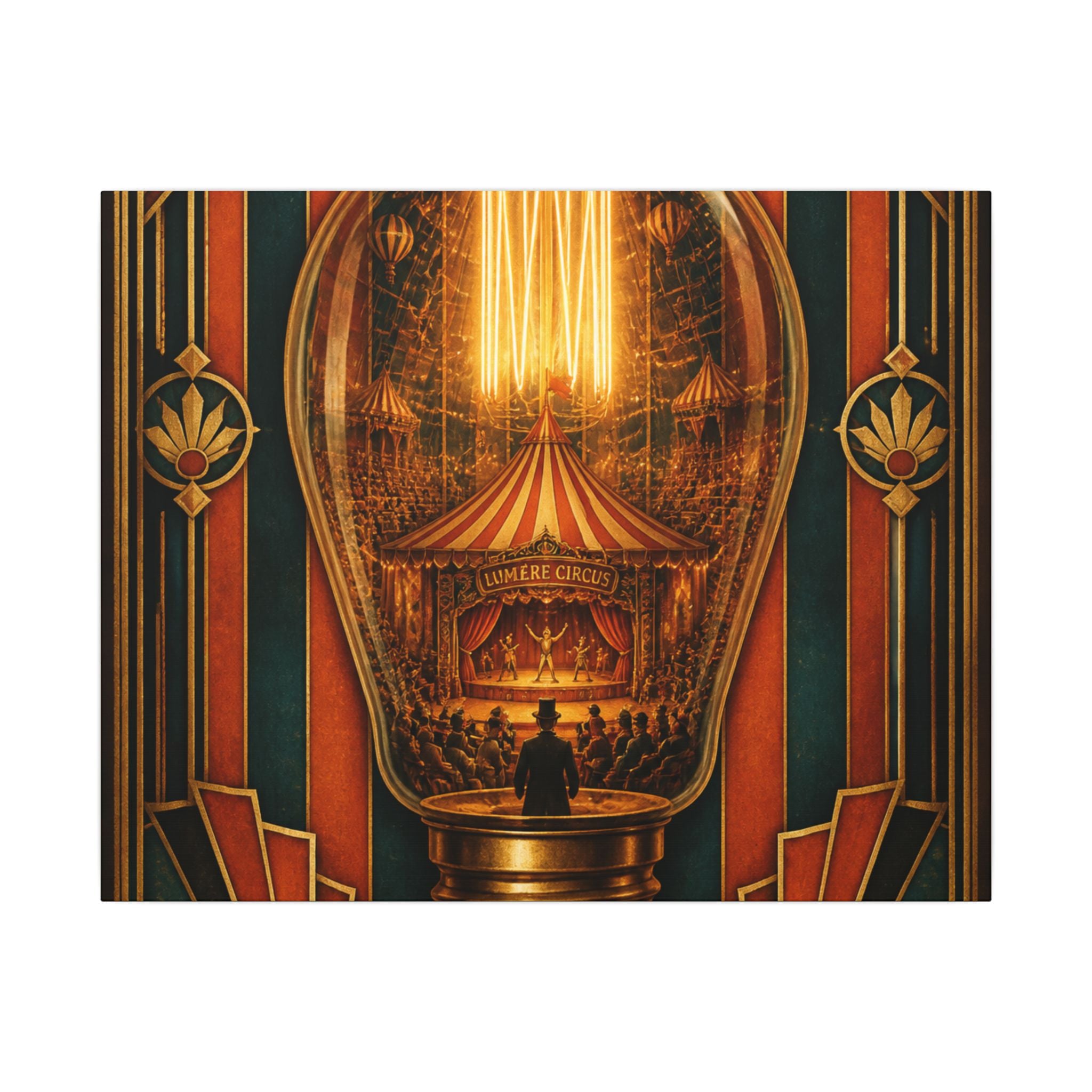 Light Bulb Circus Wall Art Canvas 24×36 Art Deco Bar Area Decor Maximalist Print