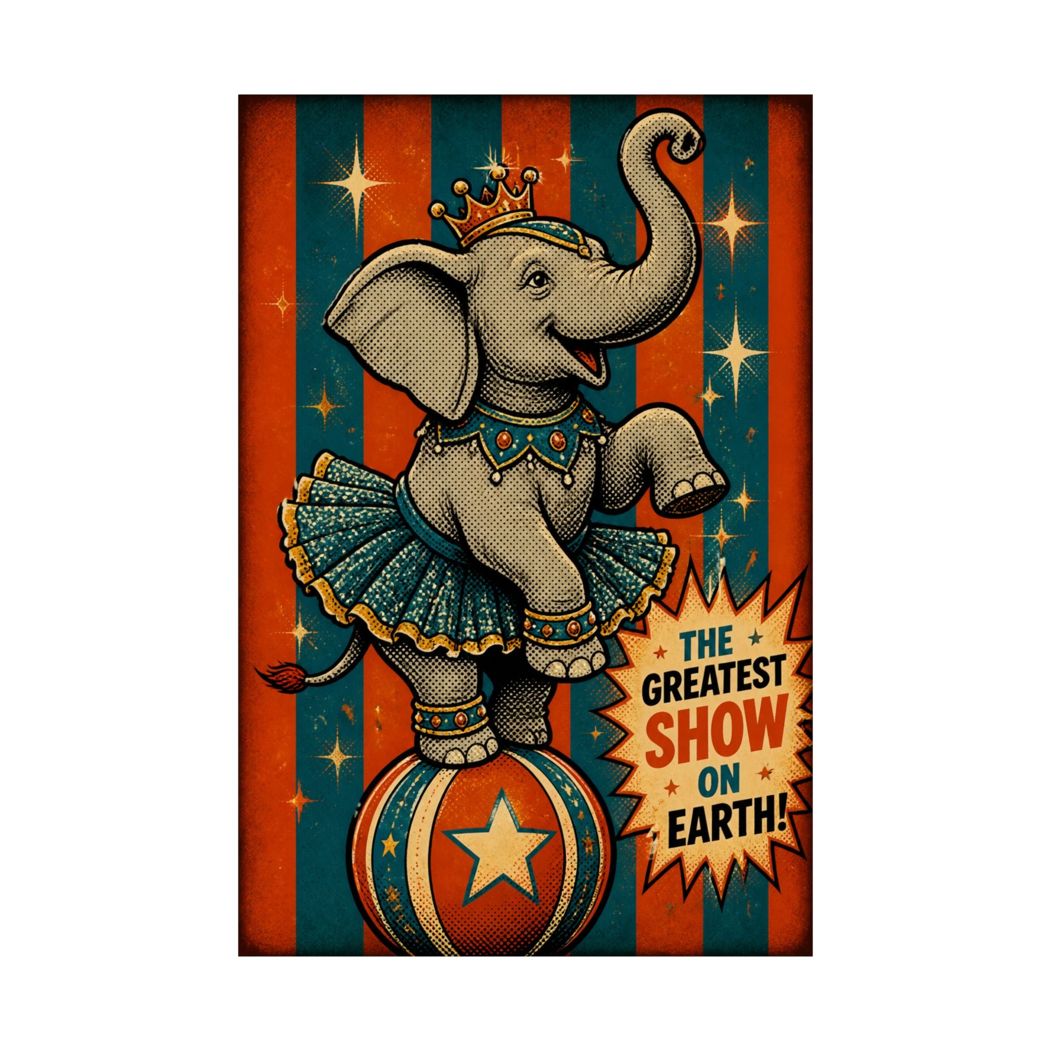 Elephant on Ball Wall Art Poster 18×24 Pop Art Living Room Decor Maximalist Print