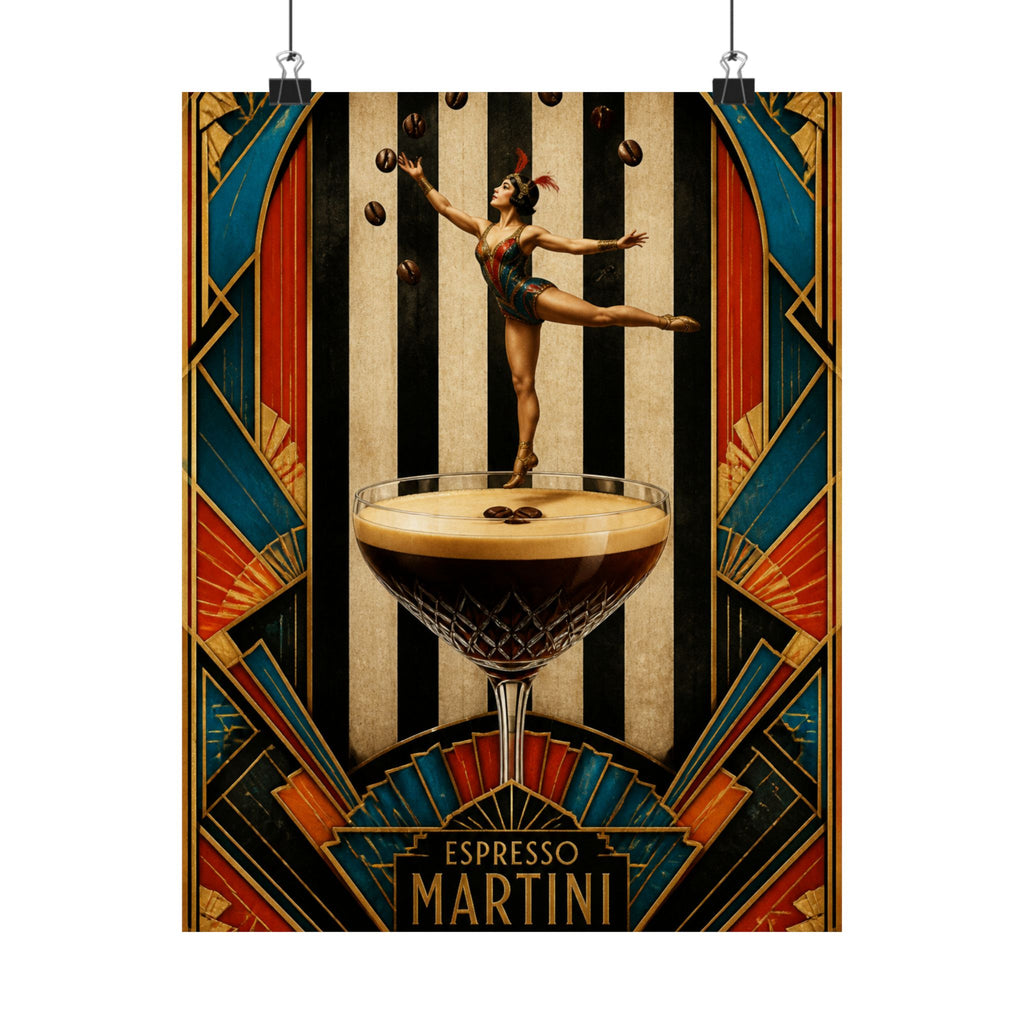 Espresso Martini Acrobat Wall Art Poster 18×24 Art Deco Entryway Decor Maximalist Print