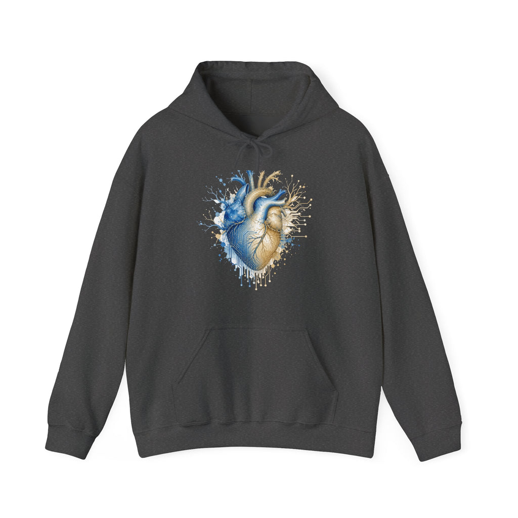 Matching Couple Sweatshirt - Robot & Heart Matching Couple Hooded Sweatshirt Watercolor Art His Hers Engagement Gift - Design B