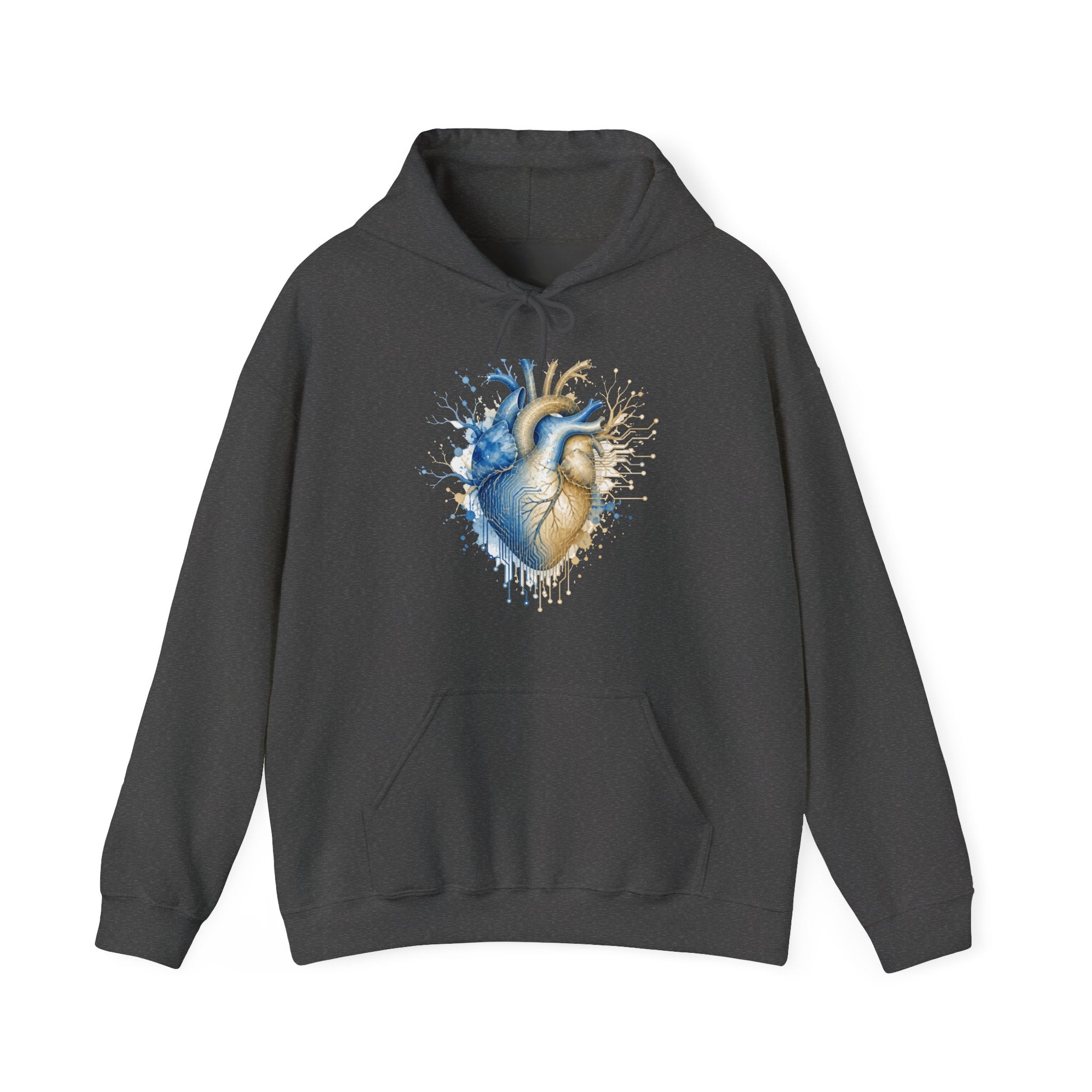 Matching Couple Sweatshirt - Robot & Heart Matching Couple Hooded Sweatshirt Watercolor Art His Hers Engagement Gift - Design B