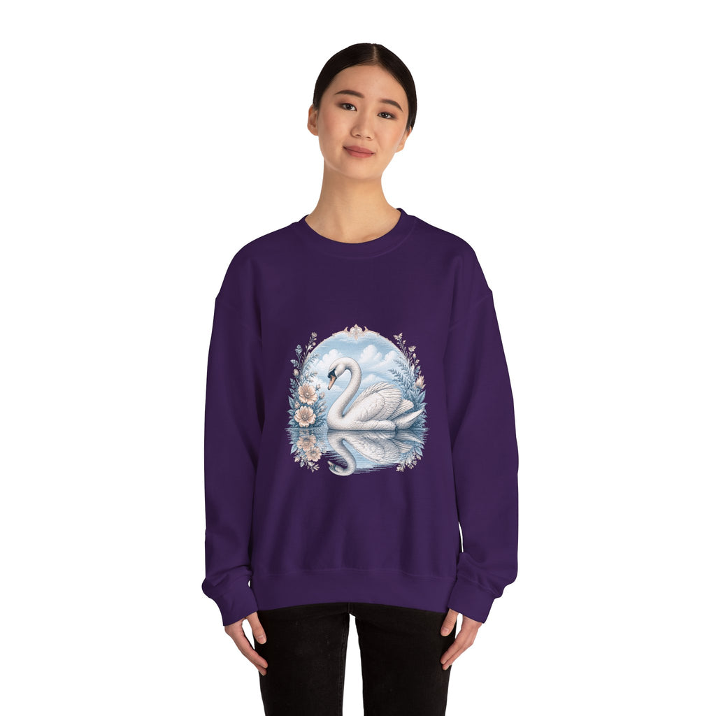 Matching Couple Sweatshirt - Raven & Swan Matching Couple Crewneck Sweatshirt Vintage Art His Hers Wedding Gift - Design B