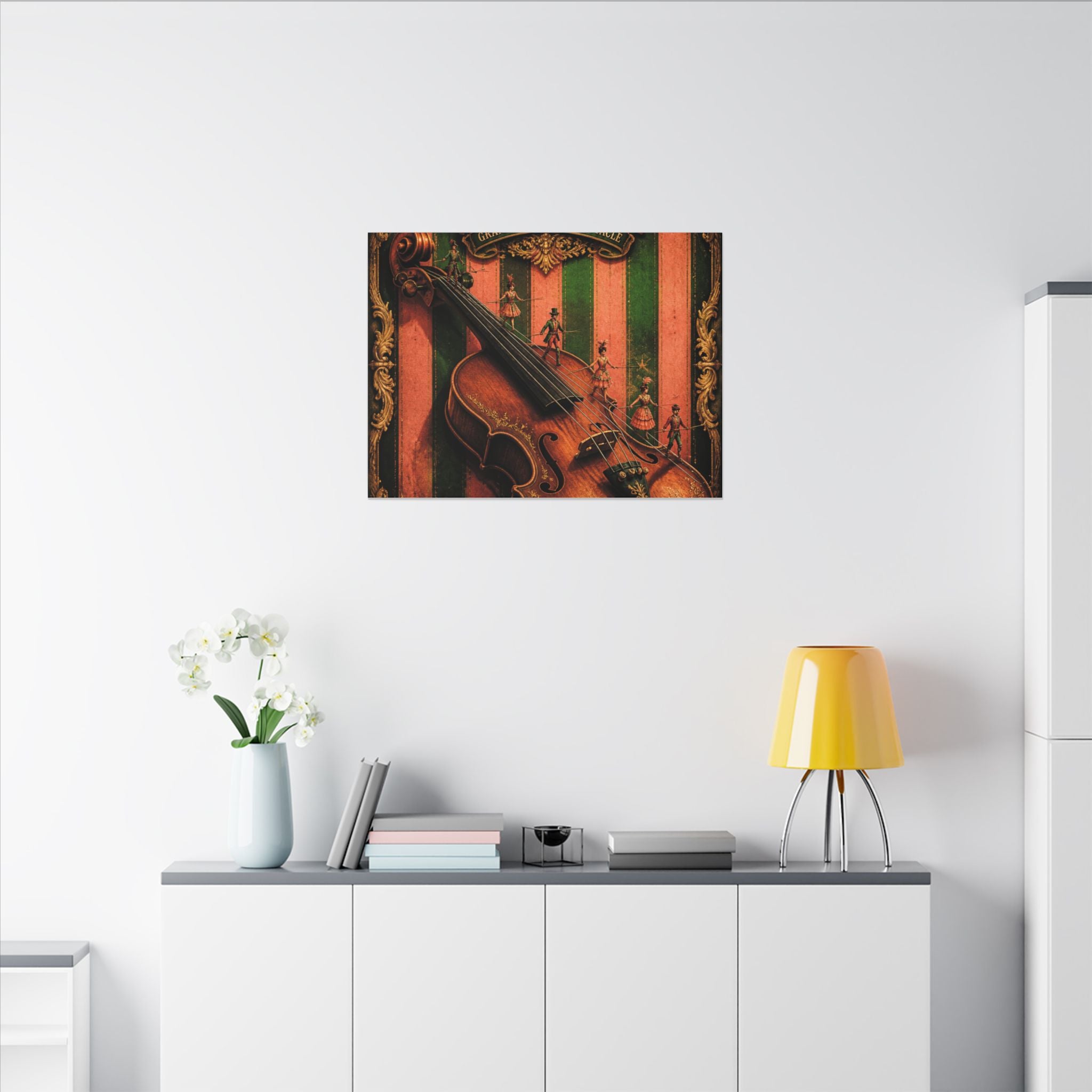 Violin Tightrope Bridge Wall Art Canvas 24×36 Baroque Studio Decor Maximalist Print