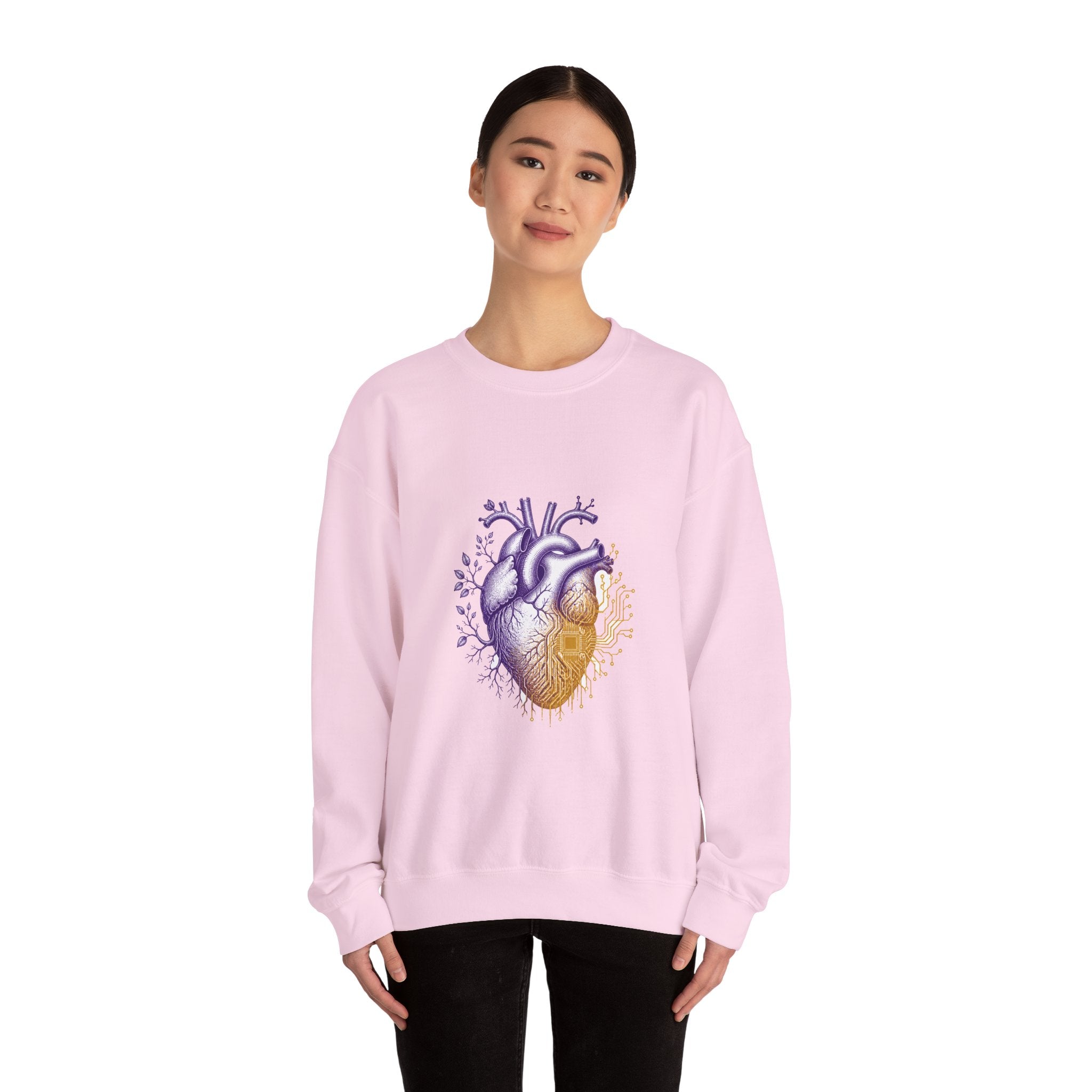 Matching Couple Sweatshirt - Robot & Heart Matching Couple Crewneck Sweatshirt Vintage Art His Hers Wedding Gift - Design B