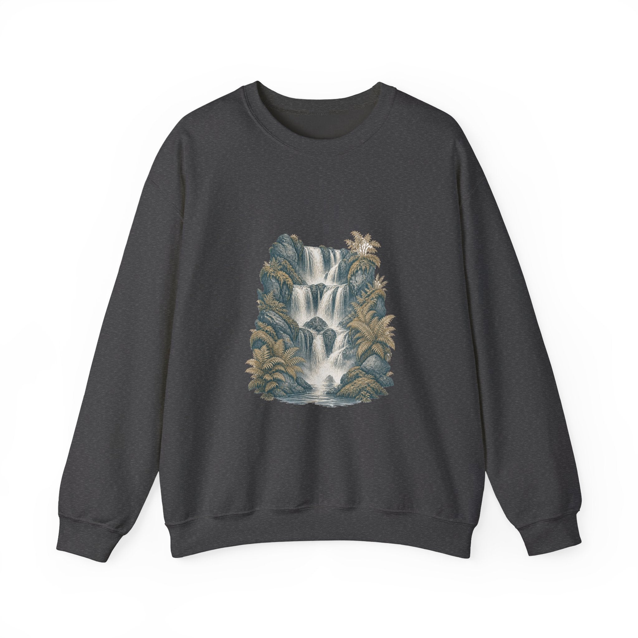 Matching Couple Sweatshirt - Wildfire & Waterfall Matching Couple Crewneck Sweatshirt Vintage Art His Hers Wedding Gift - Design B