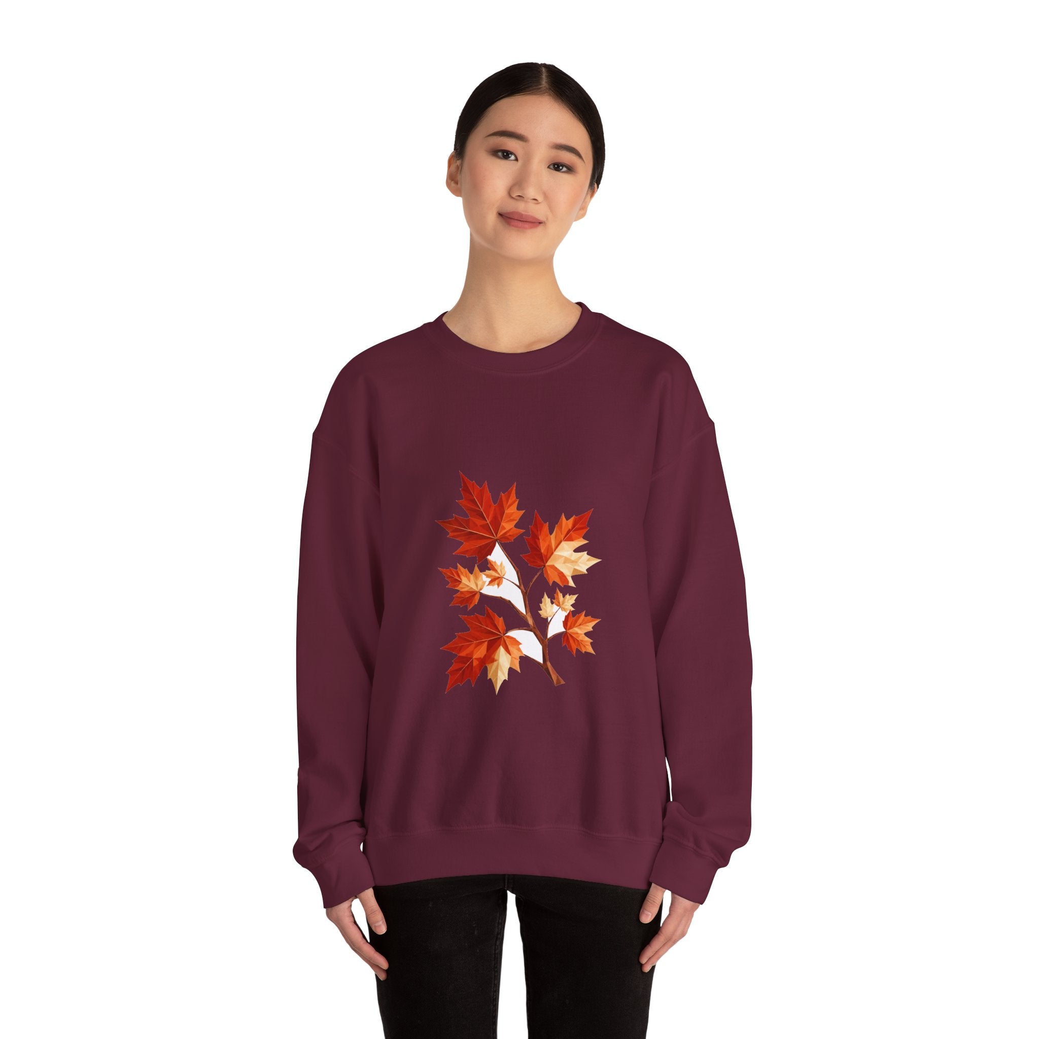 Matching Couple Sweatshirt - Cherry Blossom & Maple Leaf Matching Couple Comfort Colors Crew Geometric Art His Hers Love Gift - Design B