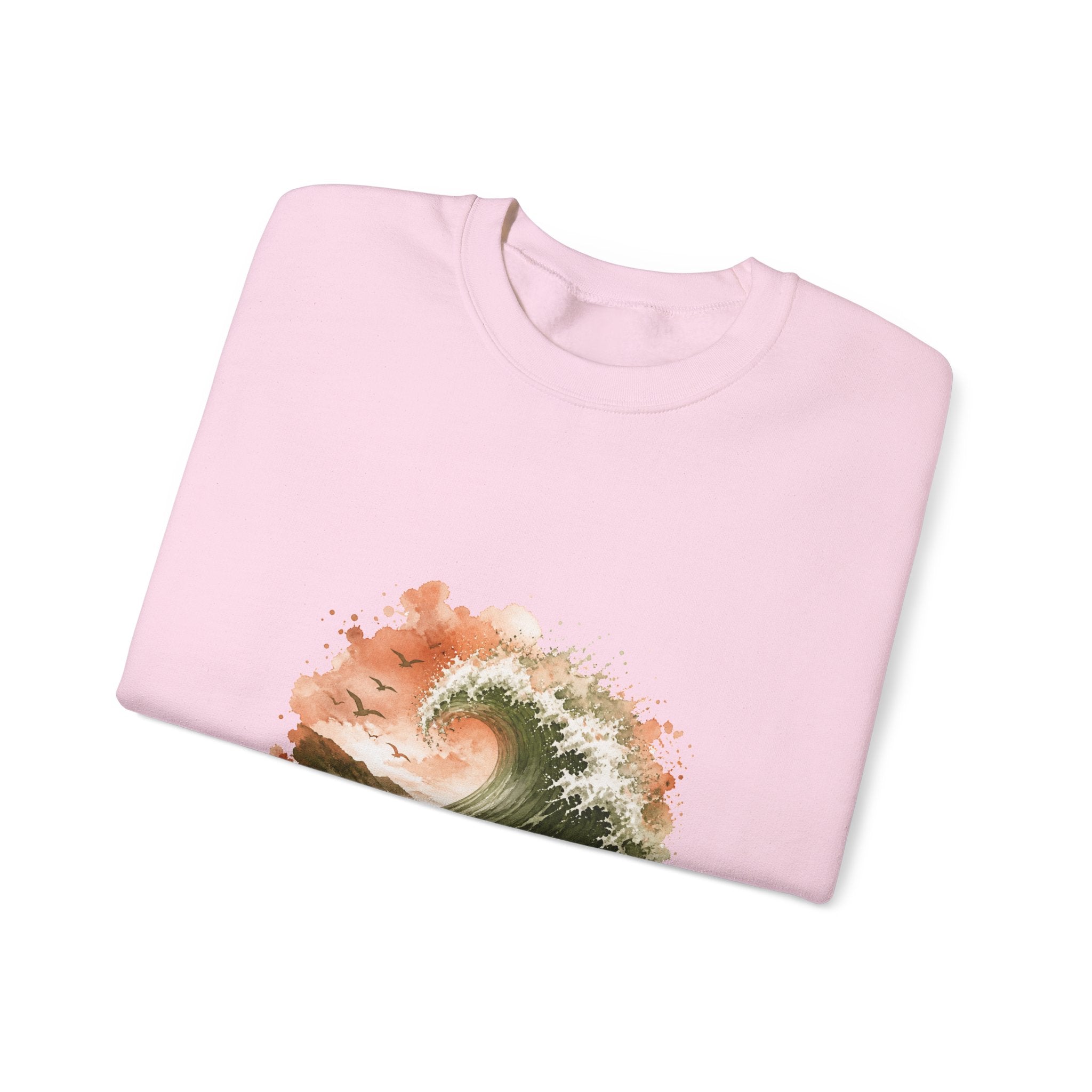 Matching Couple Sweatshirt - Mountain & Ocean Matching Couple Premium Fleece Sweatshirt Watercolor Art His Hers Birthday Gift - Design B
