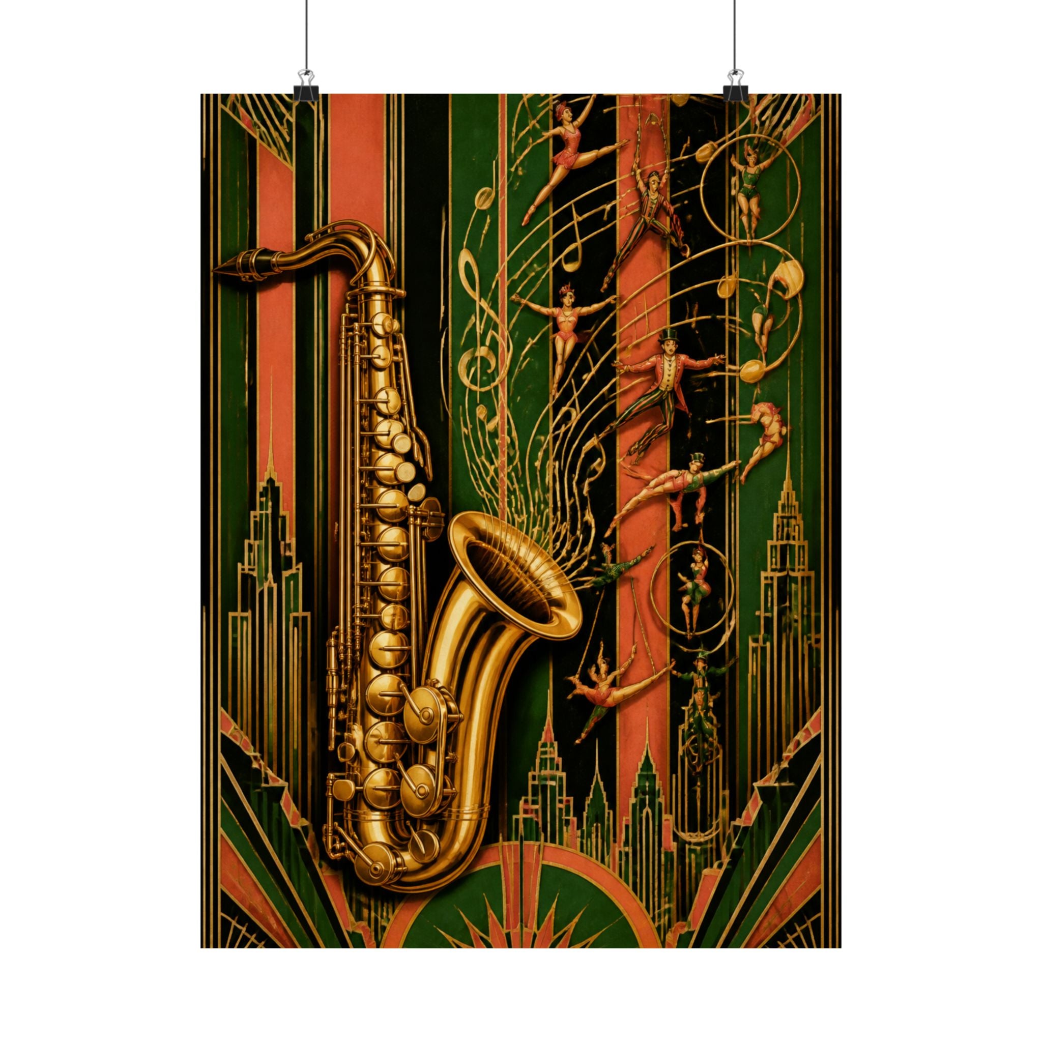 Saxophone Music Circus Wall Art Poster 24×36 Art Deco Bar Area Decor Maximalist Print