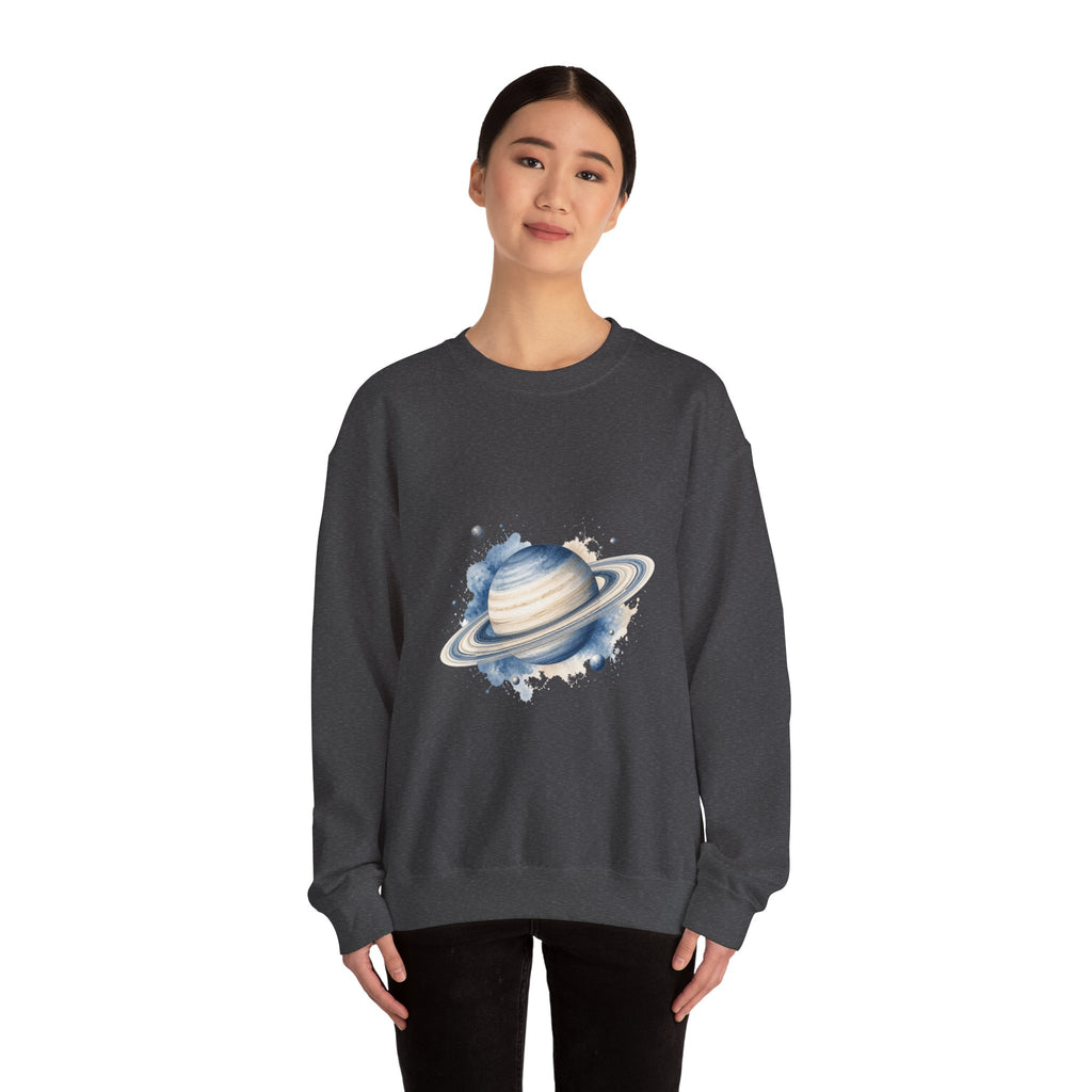Matching Couple Sweatshirt - Saturn & Jupiter Matching Couple Crewneck Sweatshirt Watercolor Art His Hers Engagement Gift - Design A
