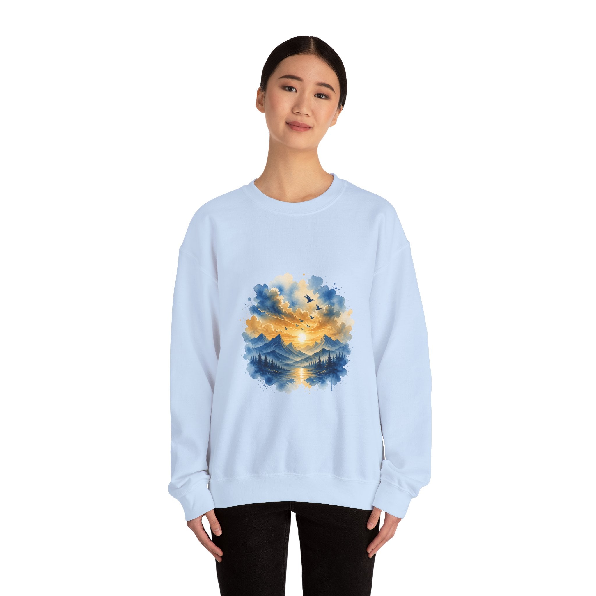 Matching Couple Sweatshirt - Sunrise & Sunset Matching Couple Crewneck Sweatshirt Watercolor Art His Hers Engagement Gift - Design B