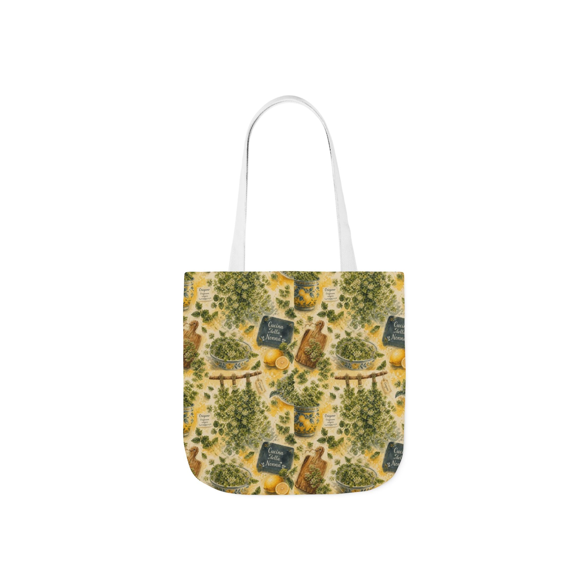 Oregano Sprigs Canvas Tote Bag Mediterranean Kitchen Watercolor Splash Design Italian Cottagecore Gift