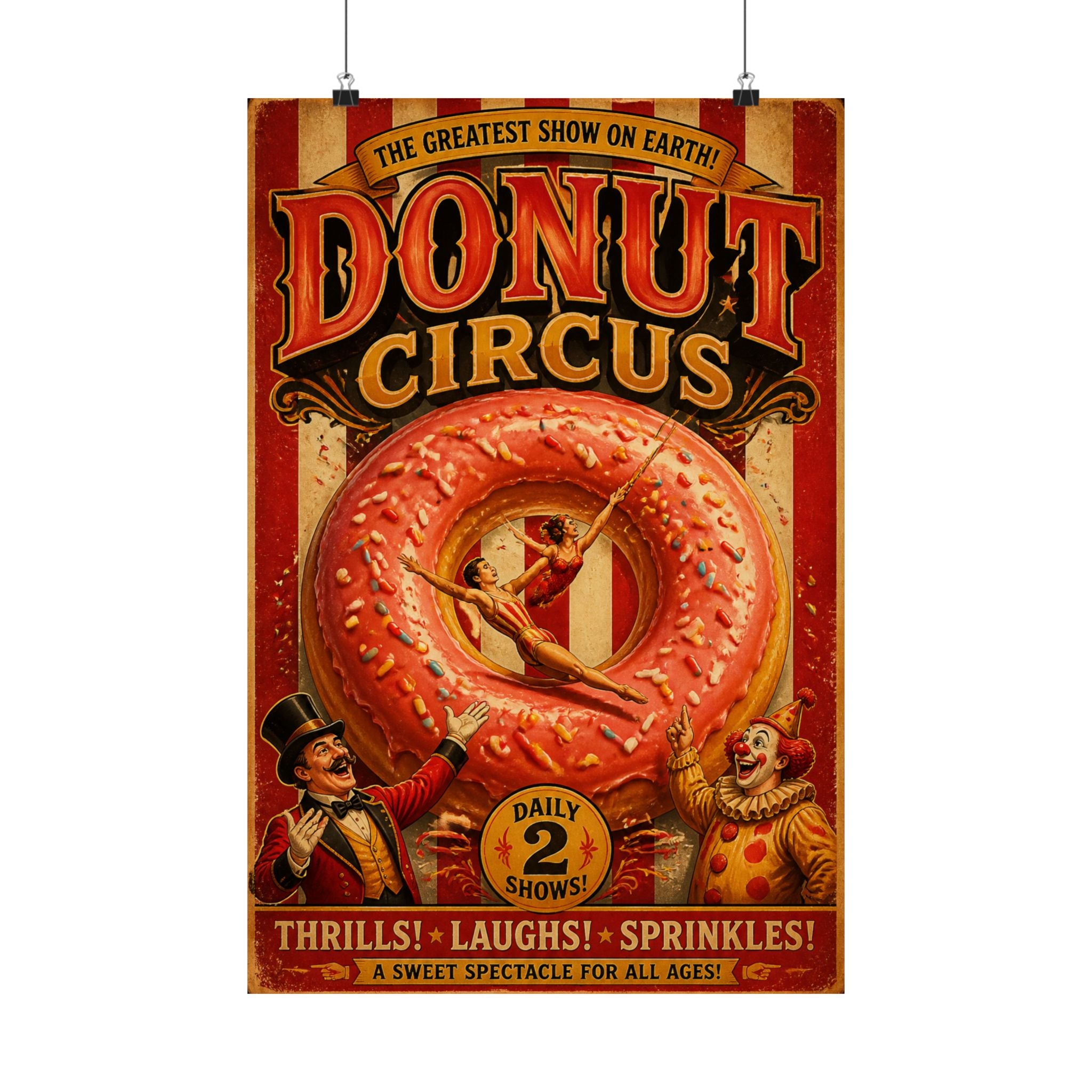 Donut Circus Ring Wall Art Poster 24×36 Vintage Circus Bedroom Decor Maximalist Print