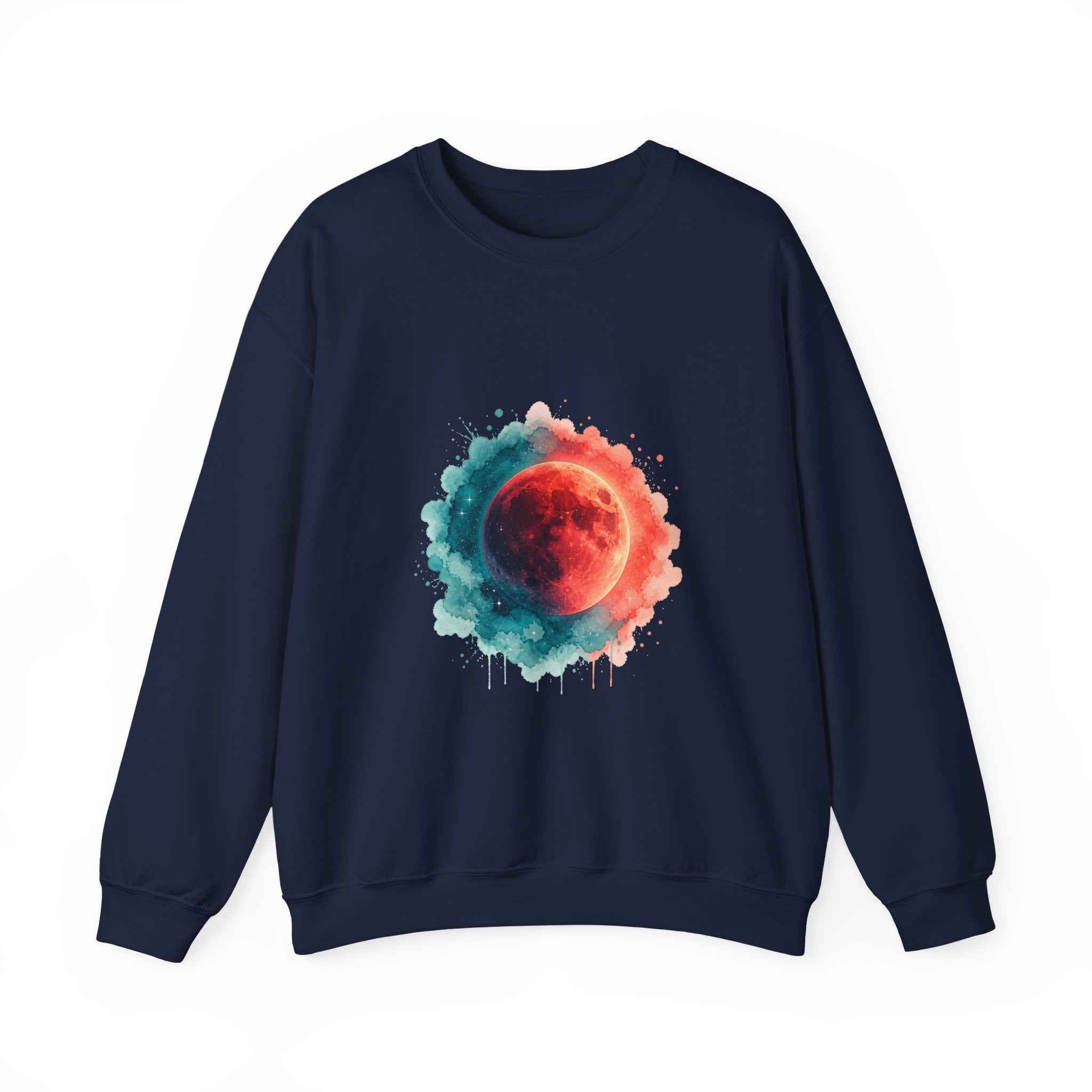 Matching Couple Sweatshirt - Solar & Lunar Eclipse Matching Couple Crewneck Sweatshirt Watercolor Art His Hers Engagement Gift - Design B